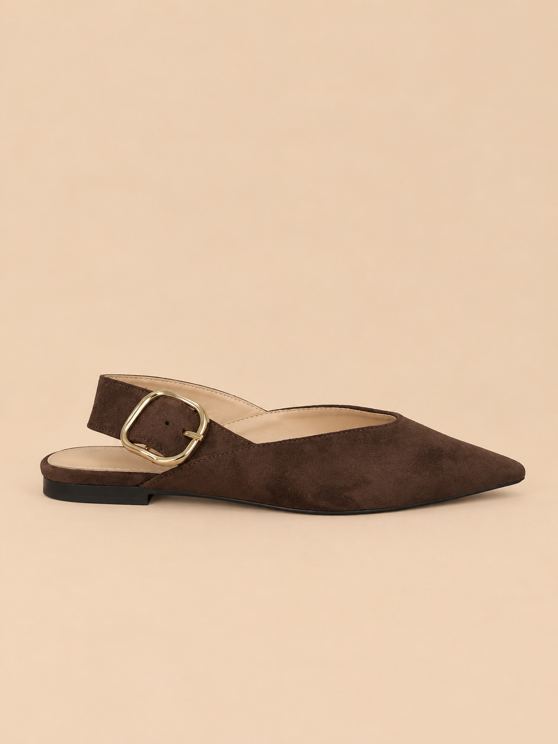 Ballerina Donna in Suede Marrone con Fibbia Dorata