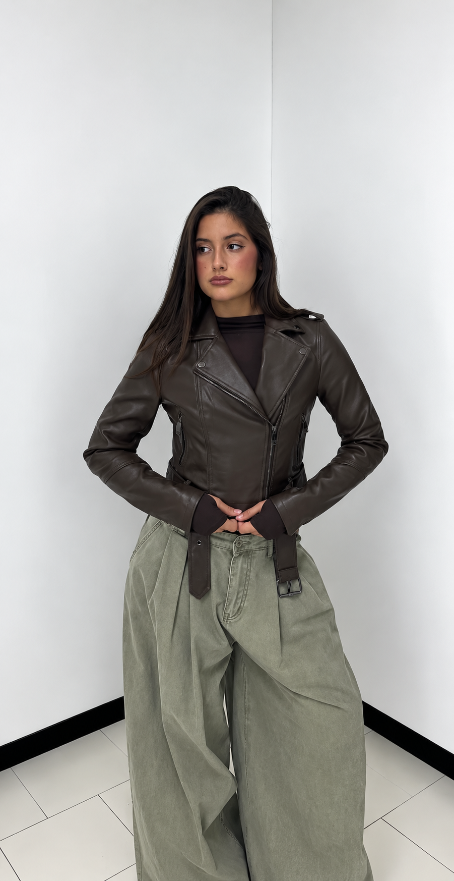 Giubbino Biker Leather Chocolate Brown