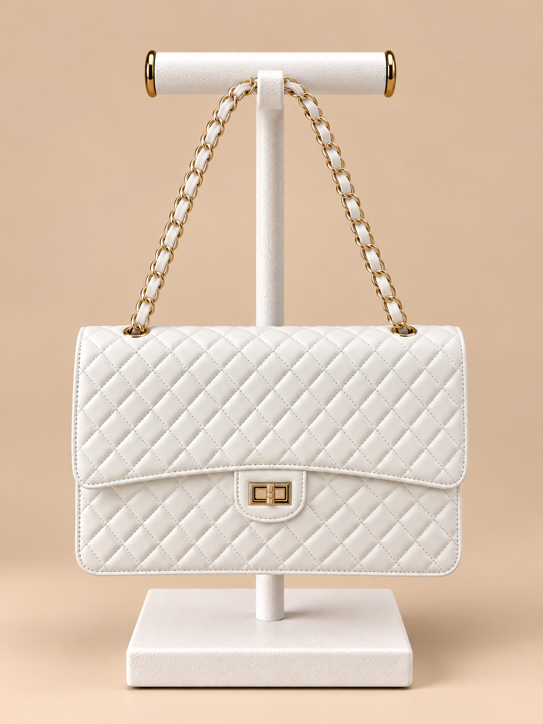 Borsa Bianca Trapuntata con Catena Dorata
