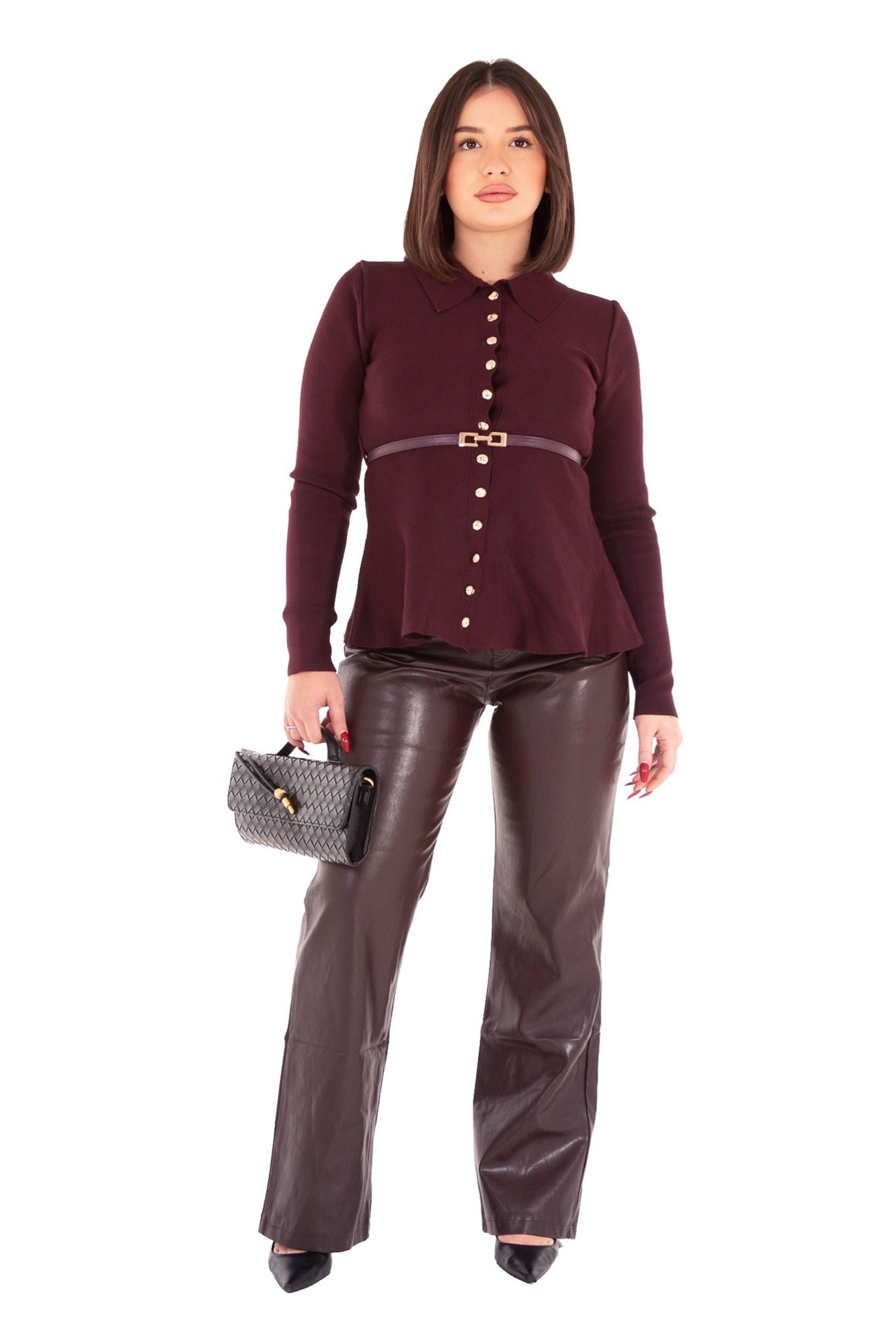 Pantalone in ecopelle bordeaux