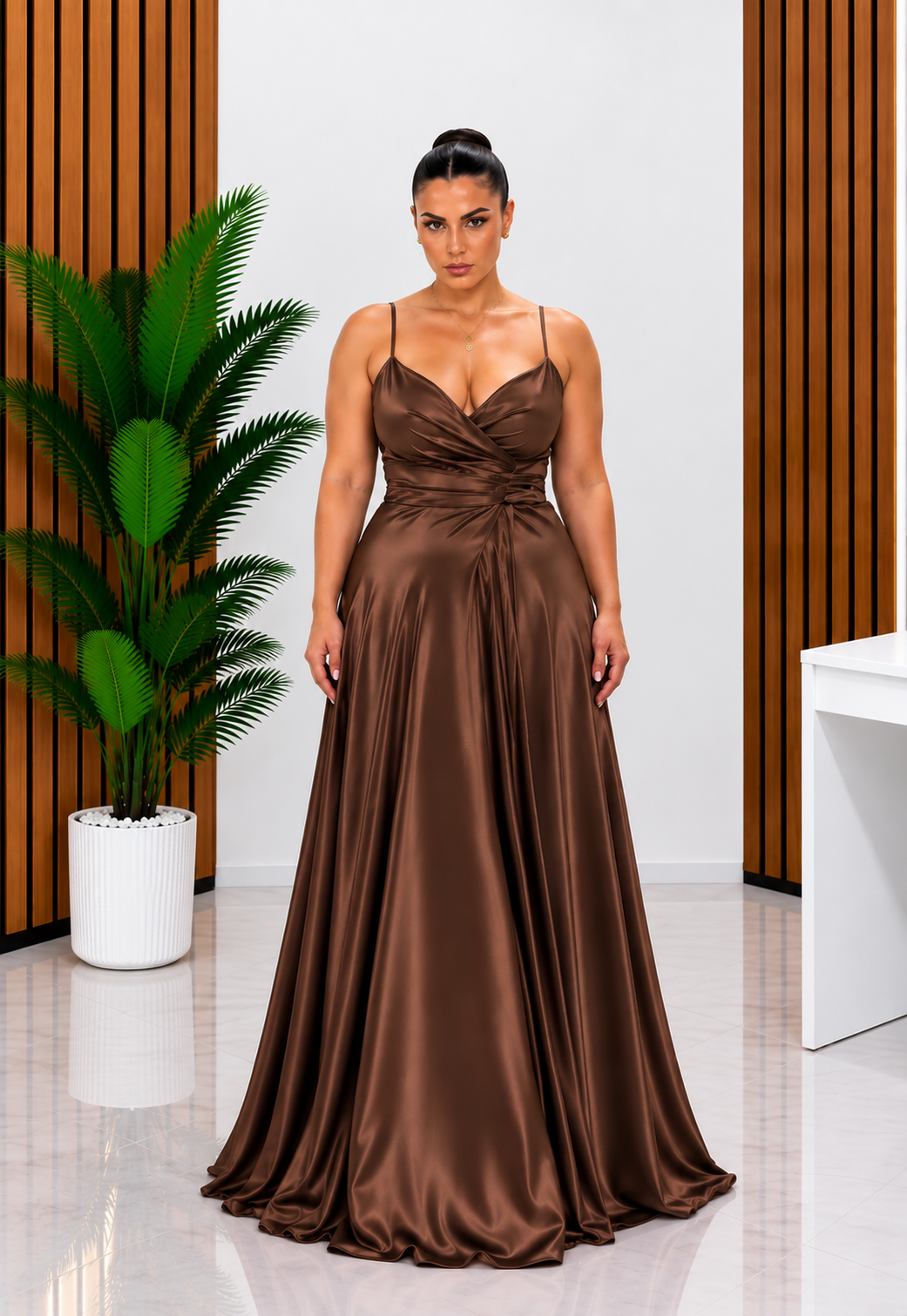 Abito Curvy Satinato marrone