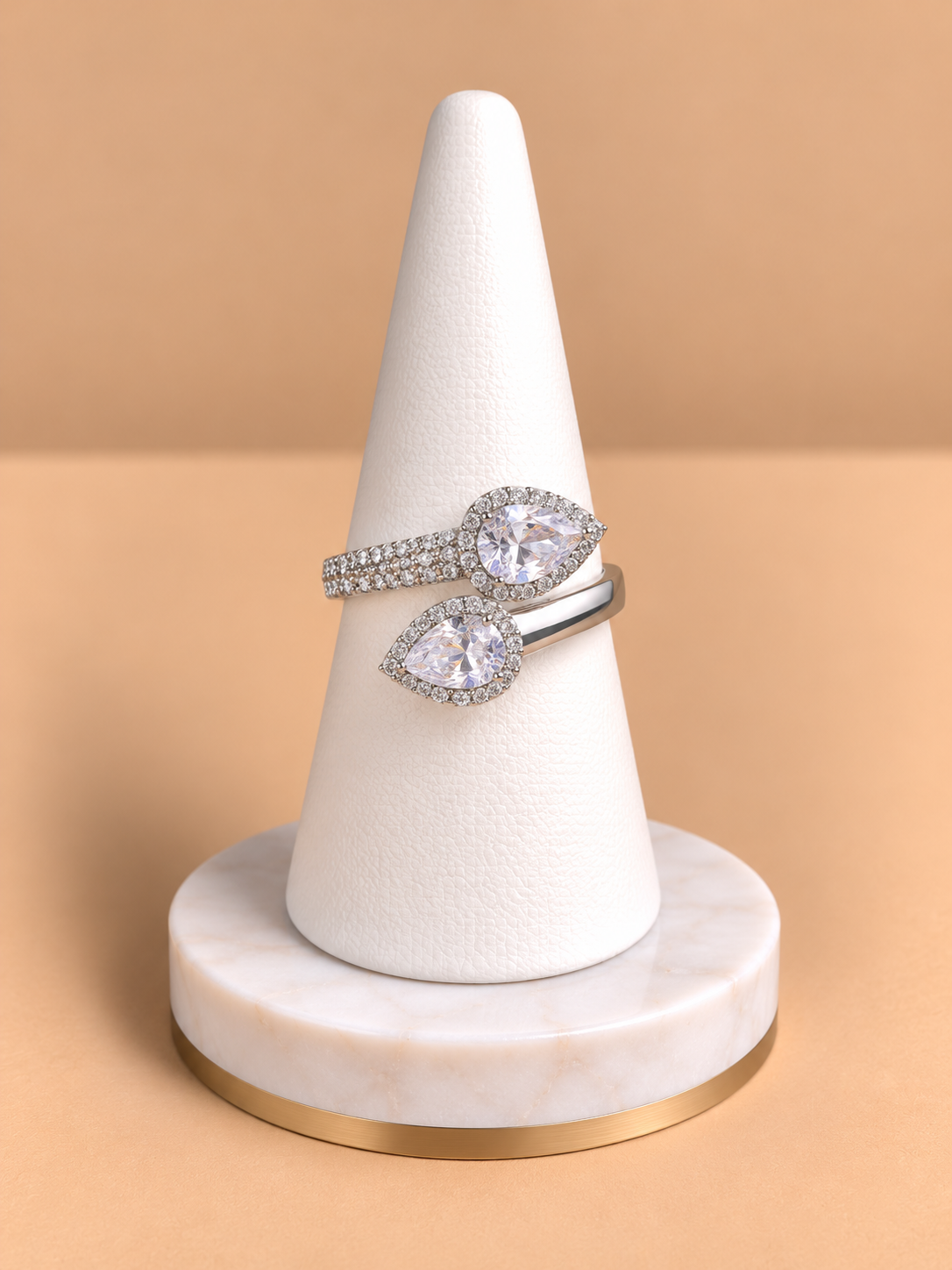 Anello Doppio Argento con Cristalli a Goccia
