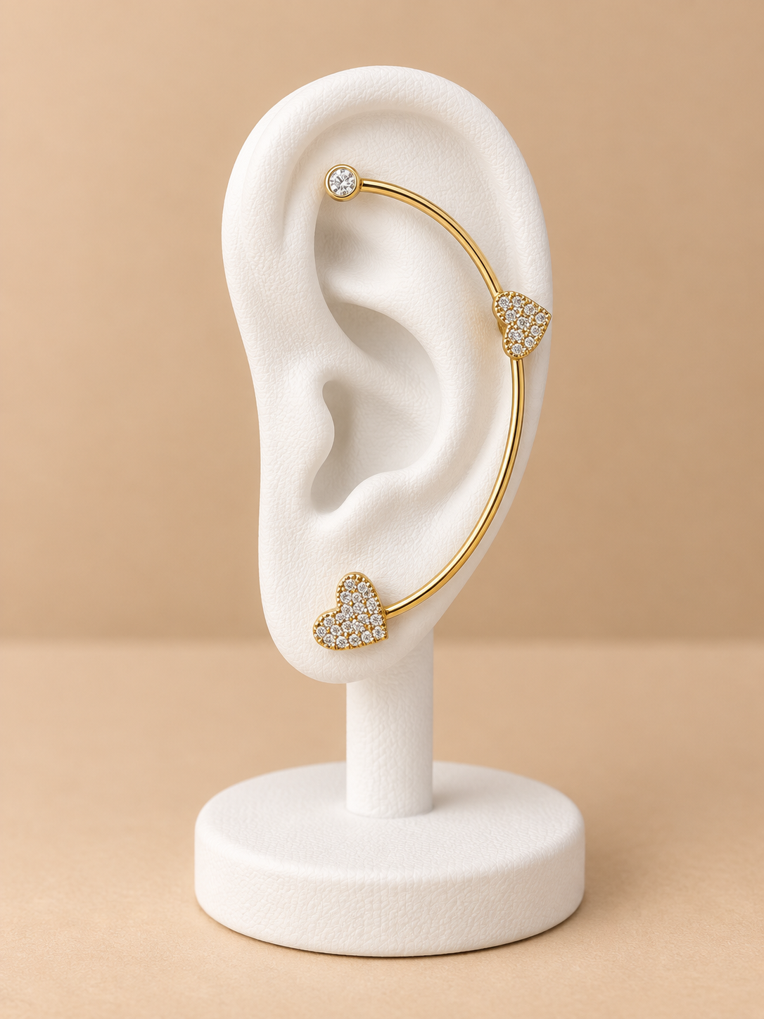 Ear Cuff Cuori Dorati con Cristalli