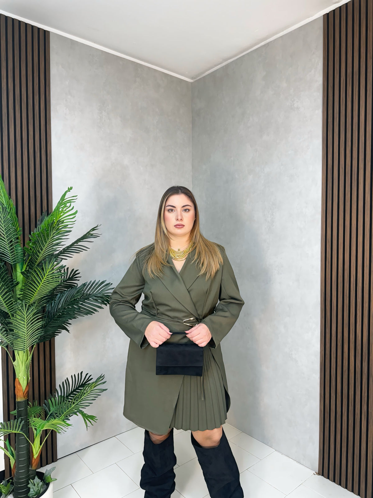 Abito Blazer Plissé Verde Militare