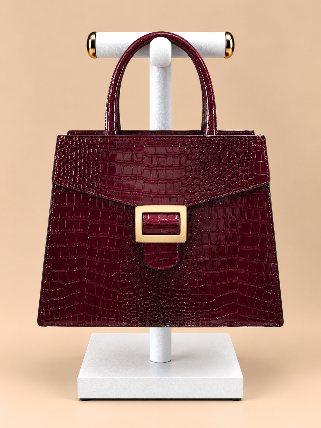 Borsa Bordeaux Effetto Coccodrillo con Tracolla