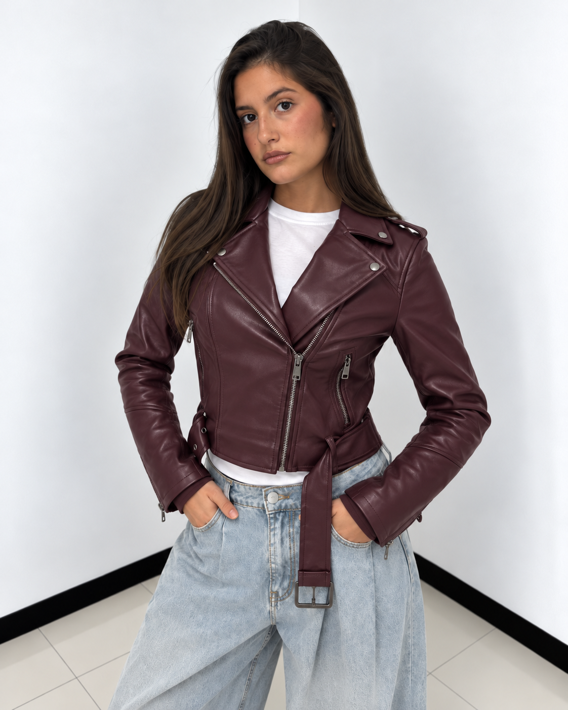 Giubbino biker leather bordeaux