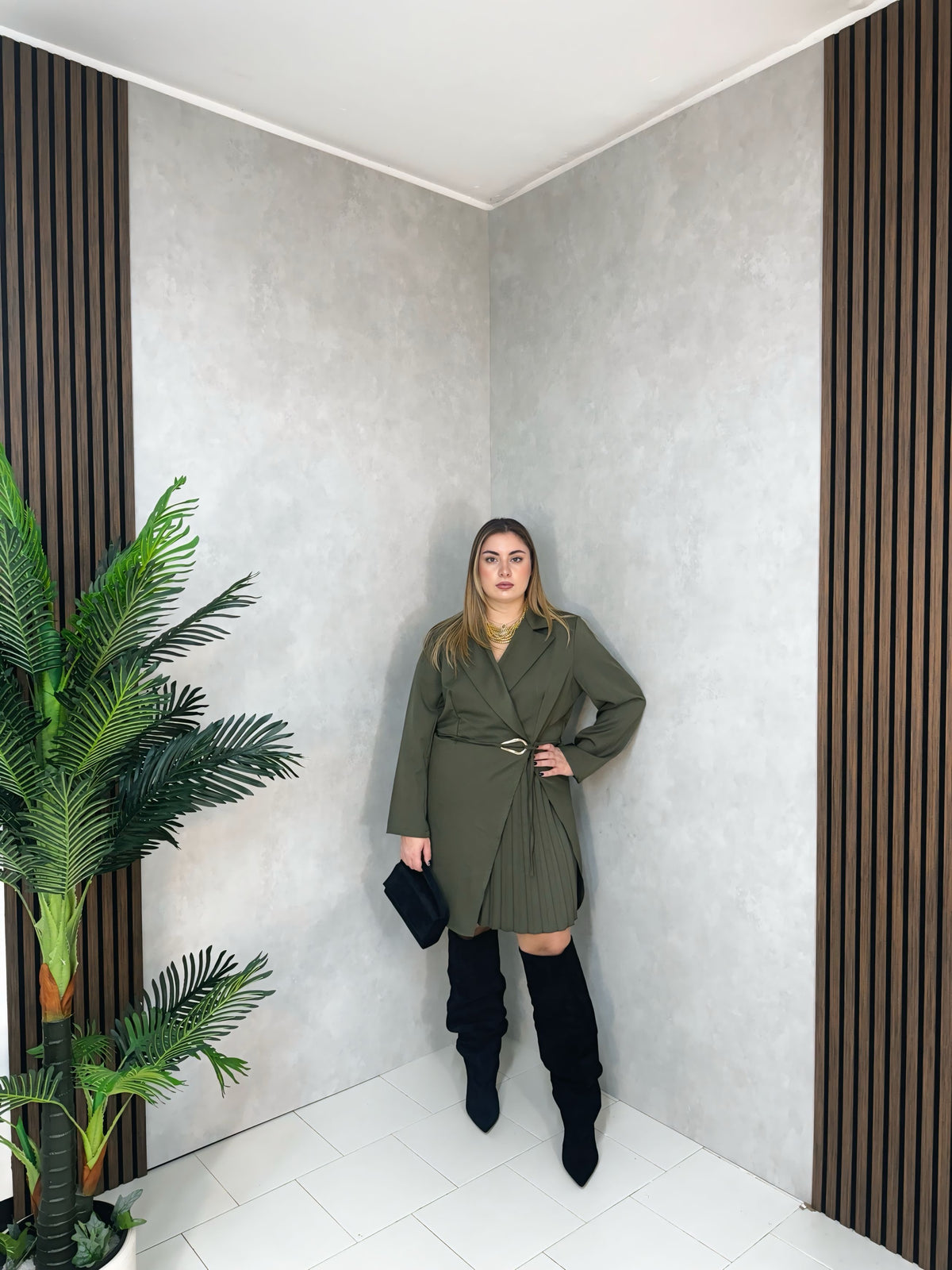 Abito Blazer Plissé Verde Militare