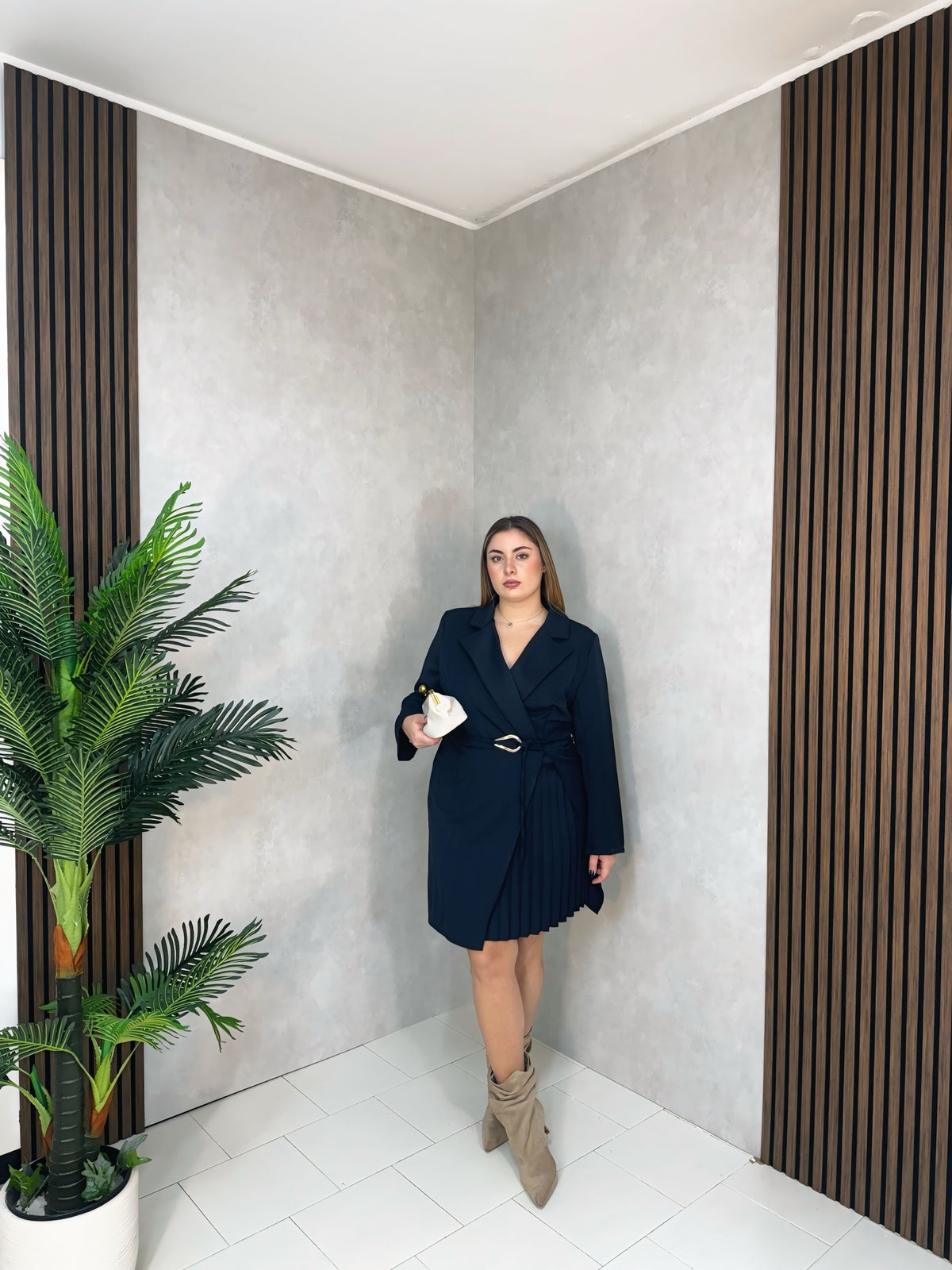 Abito Blazer Plissé Blu Navy