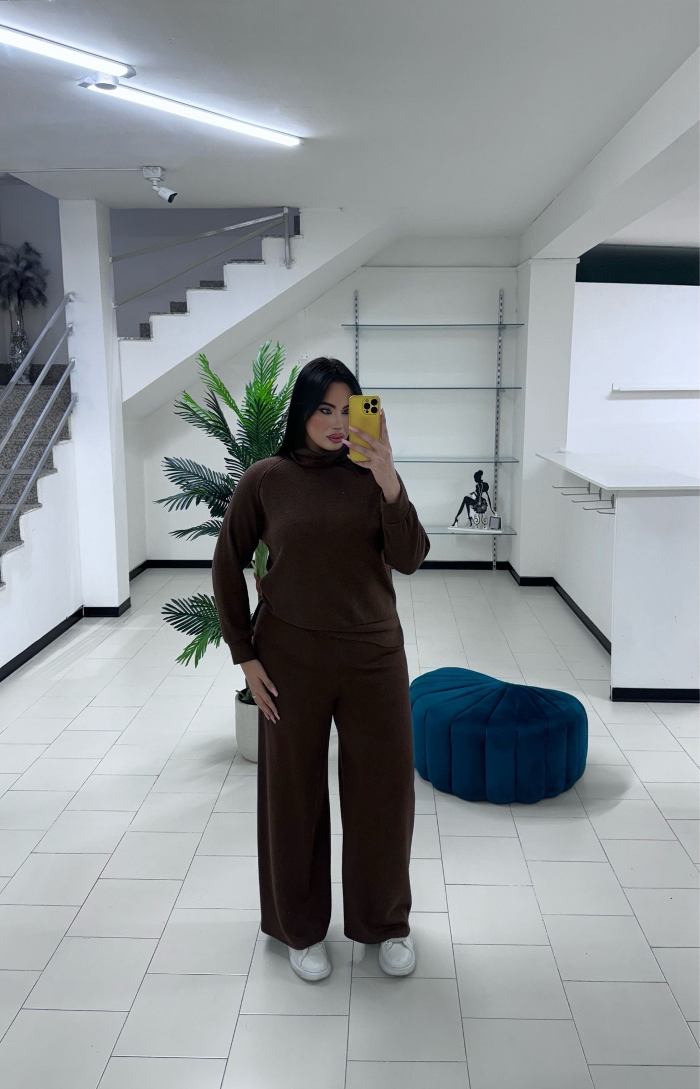 Coordinato lana rasata marrone