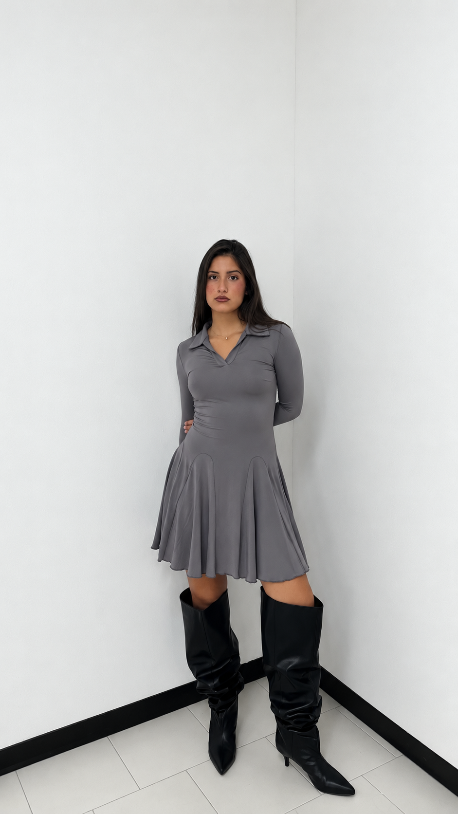 Mini Dress Flowy Elegance grey