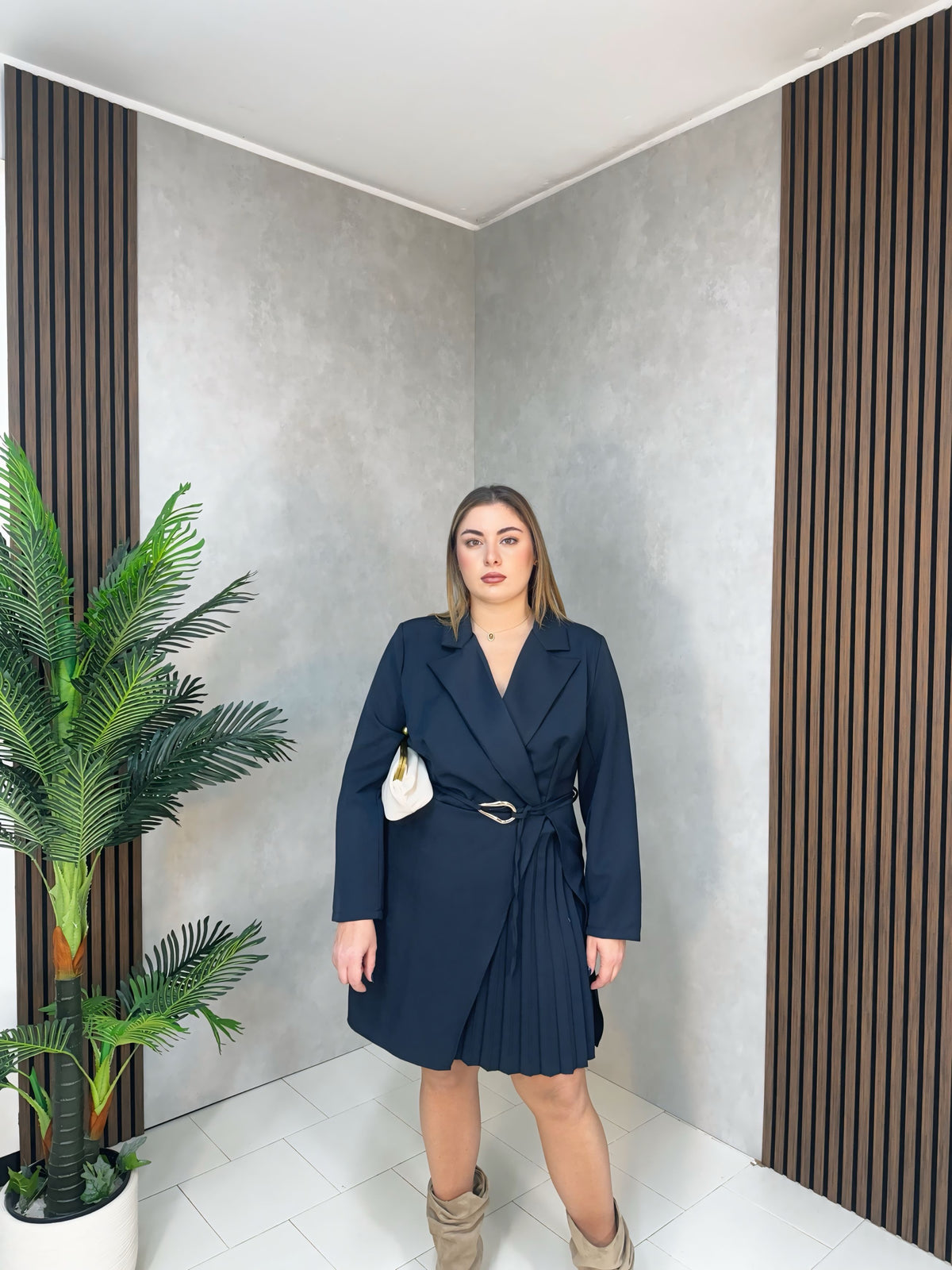 Abito Blazer Plissé Blu Navy
