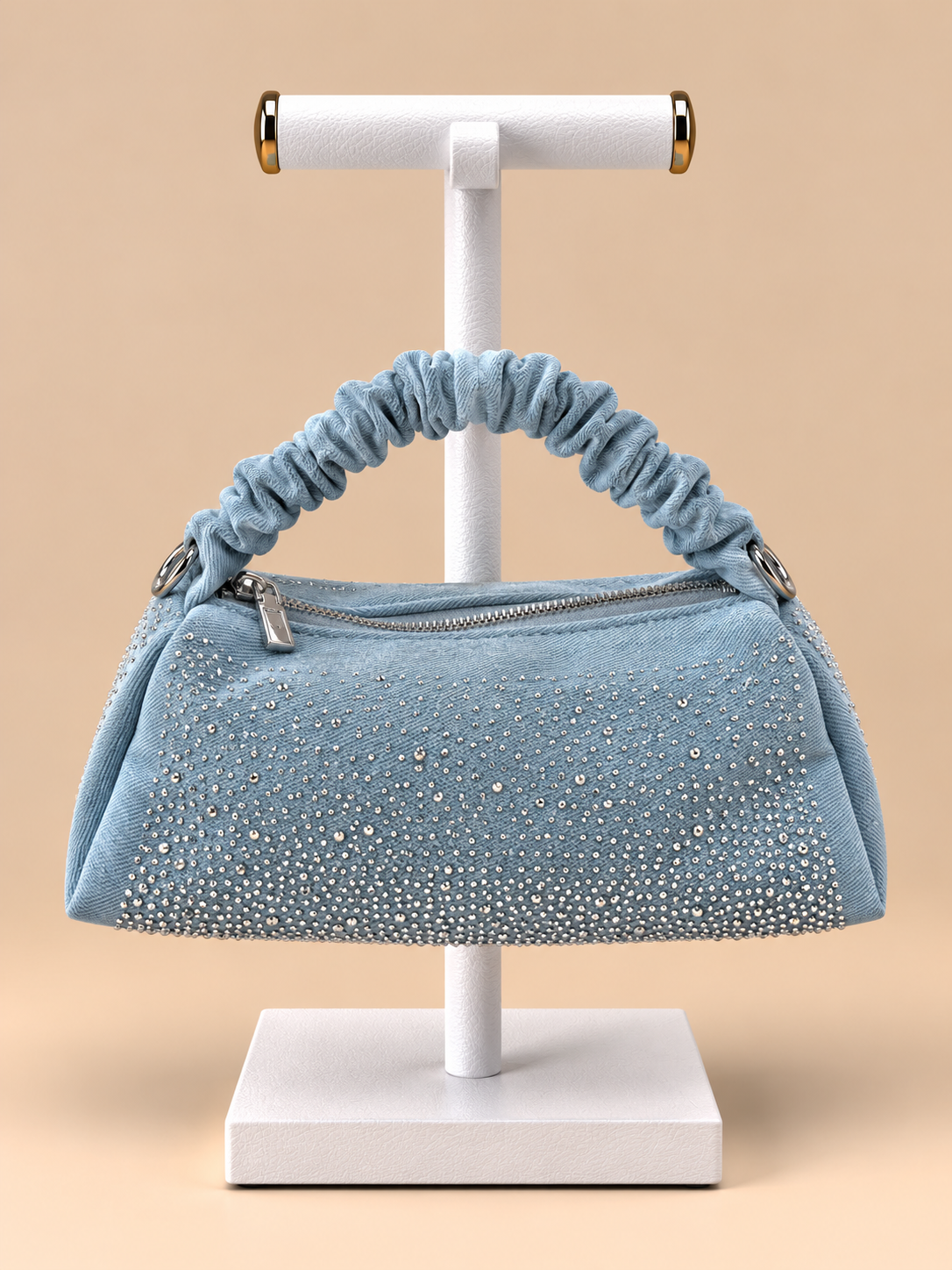 Borsa in denim Elegante con Dettagli Luminosi e Tracolla