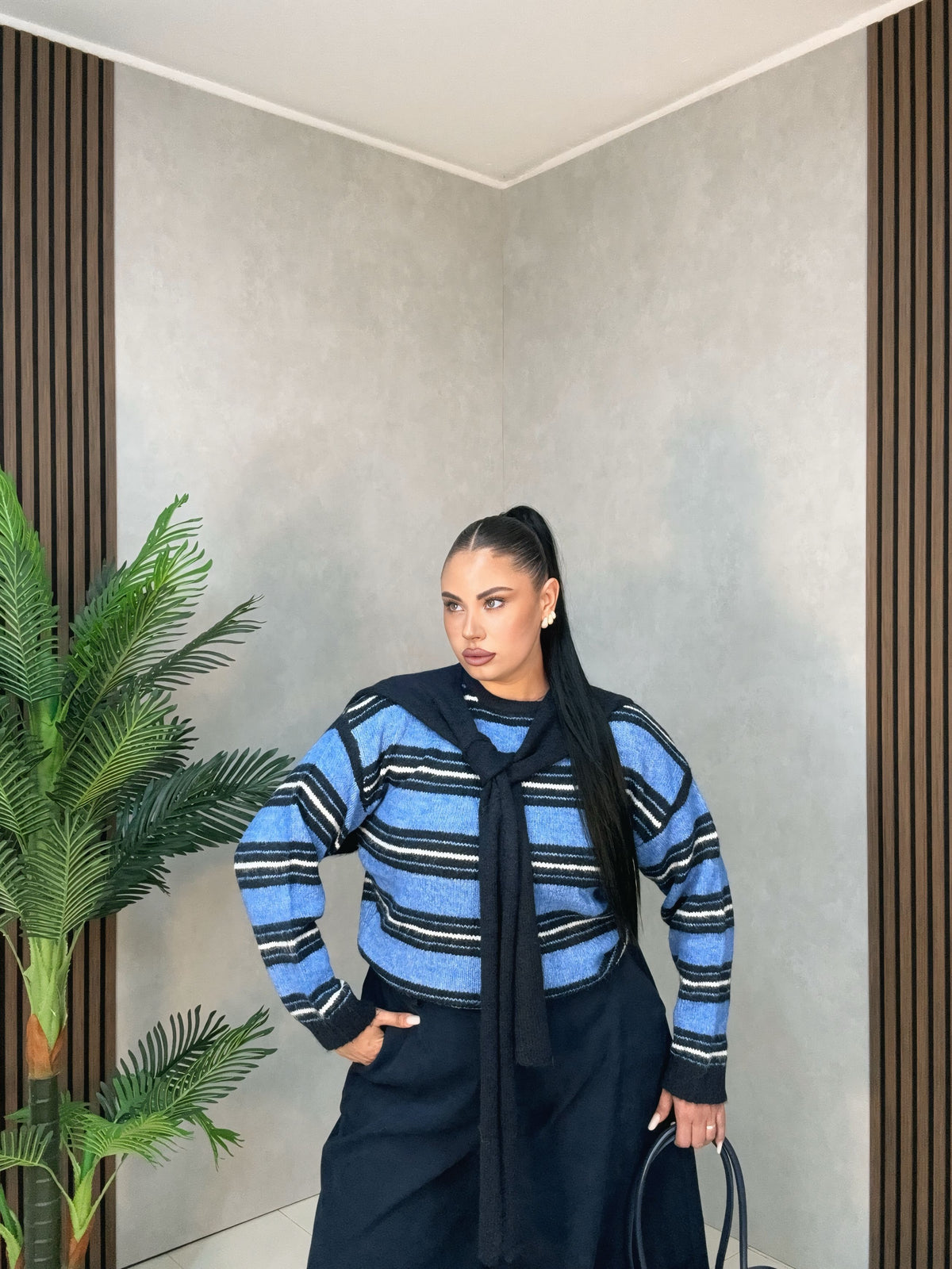 Maglione curvy blue stripes