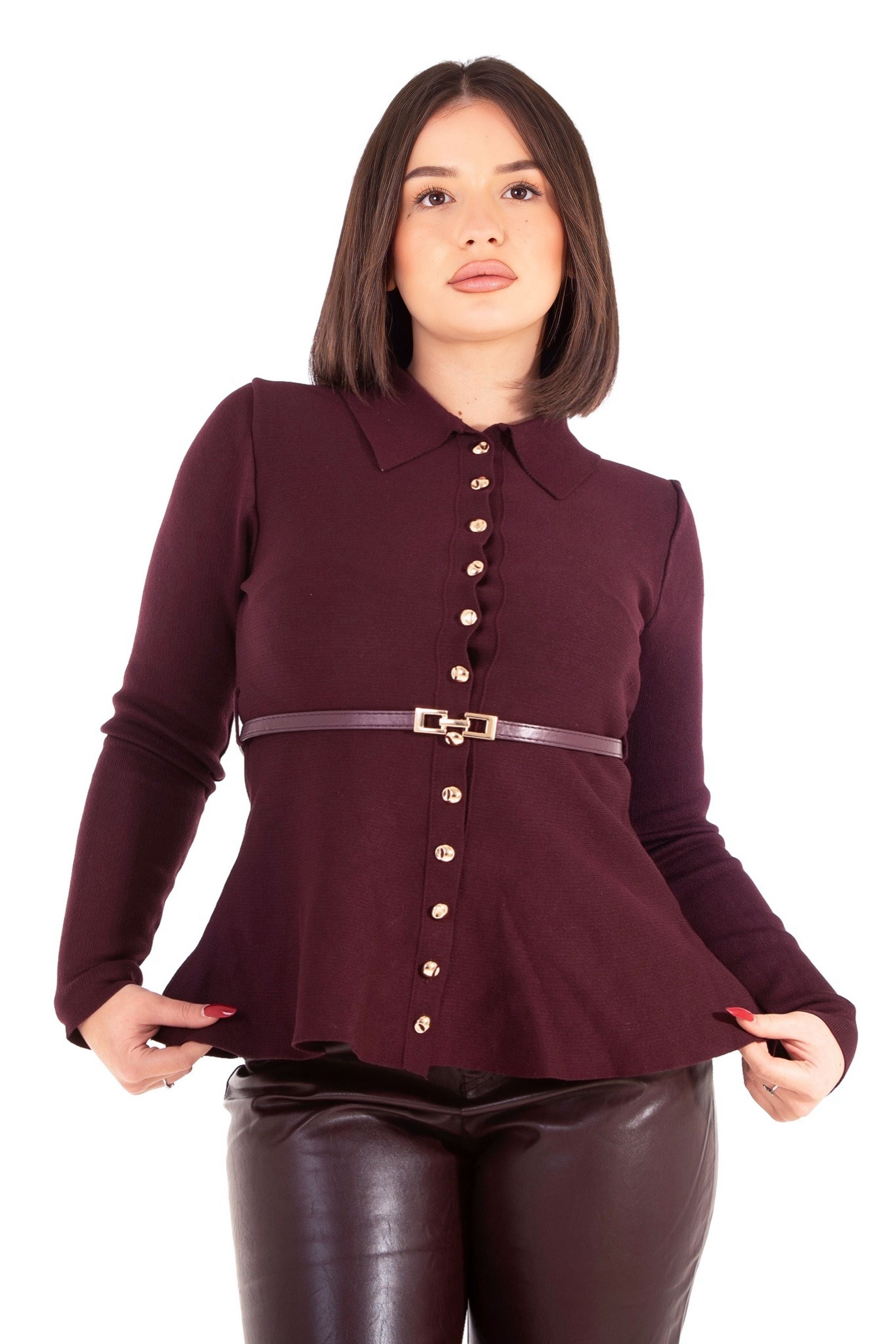 Cardigan con cintura bordeaux
