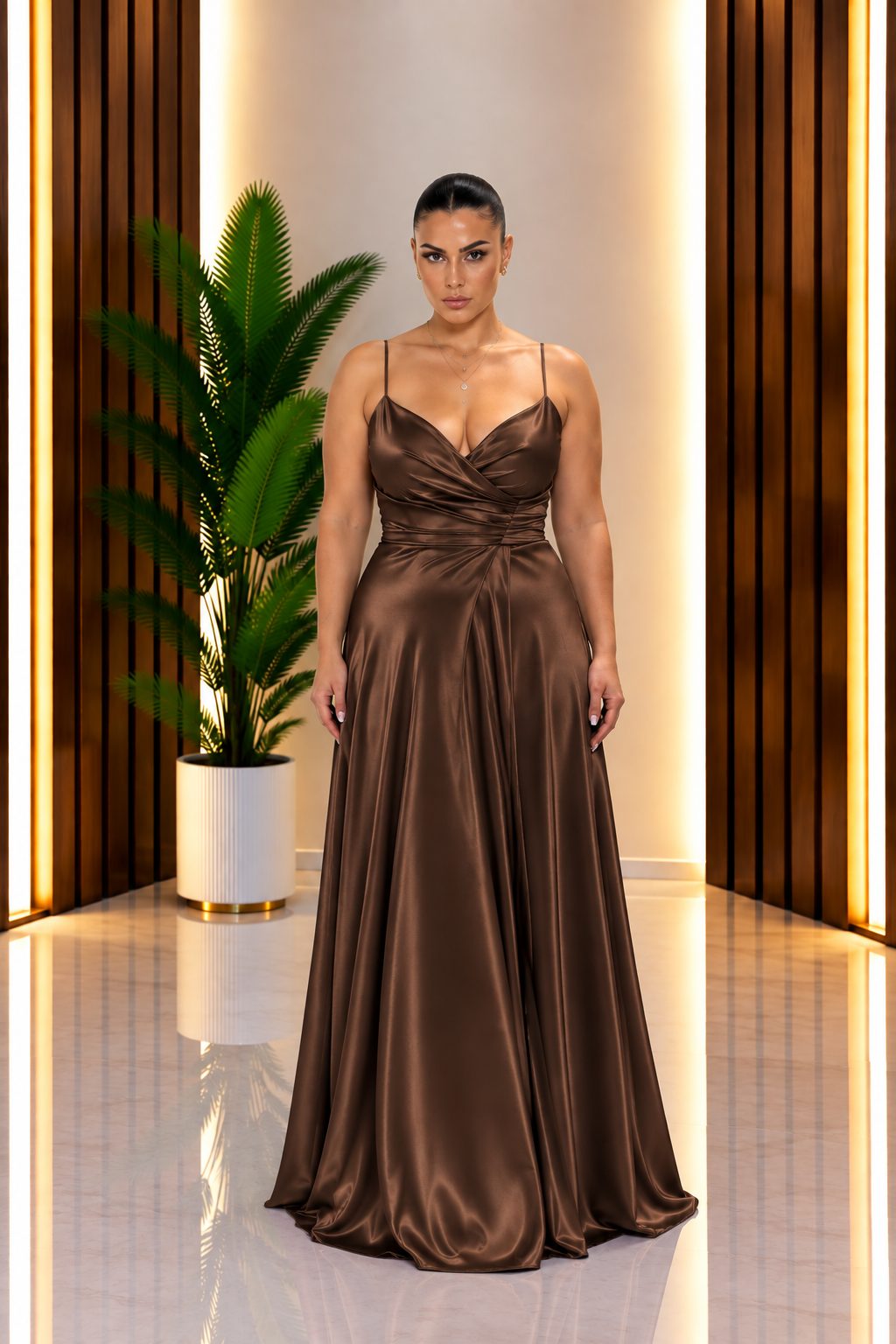 Abito Curvy Satinato marrone