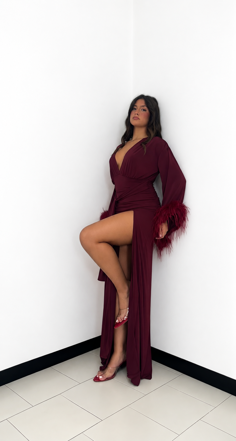 ABITO MIDNIGHT FEATHERS BORDEAUX