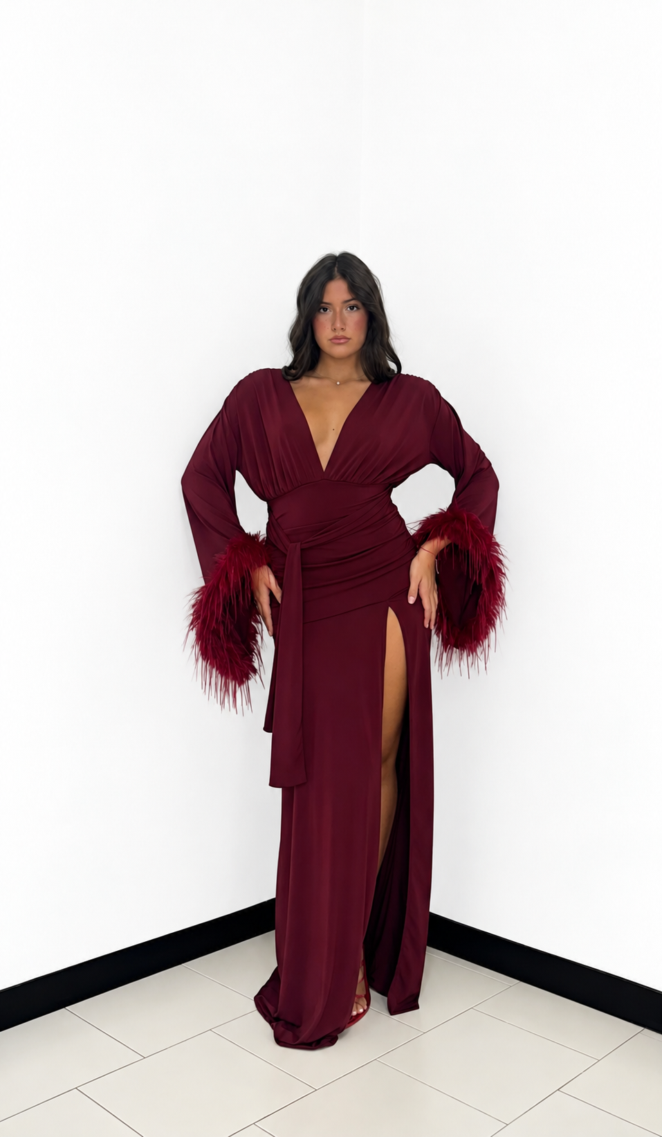 ABITO MIDNIGHT FEATHERS BORDEAUX