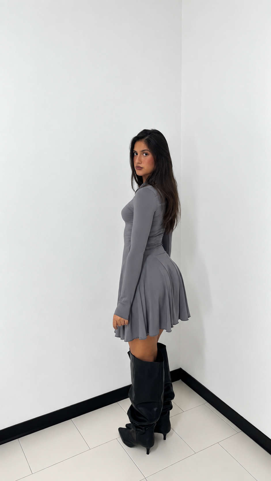 Mini Dress Flowy Elegance grey