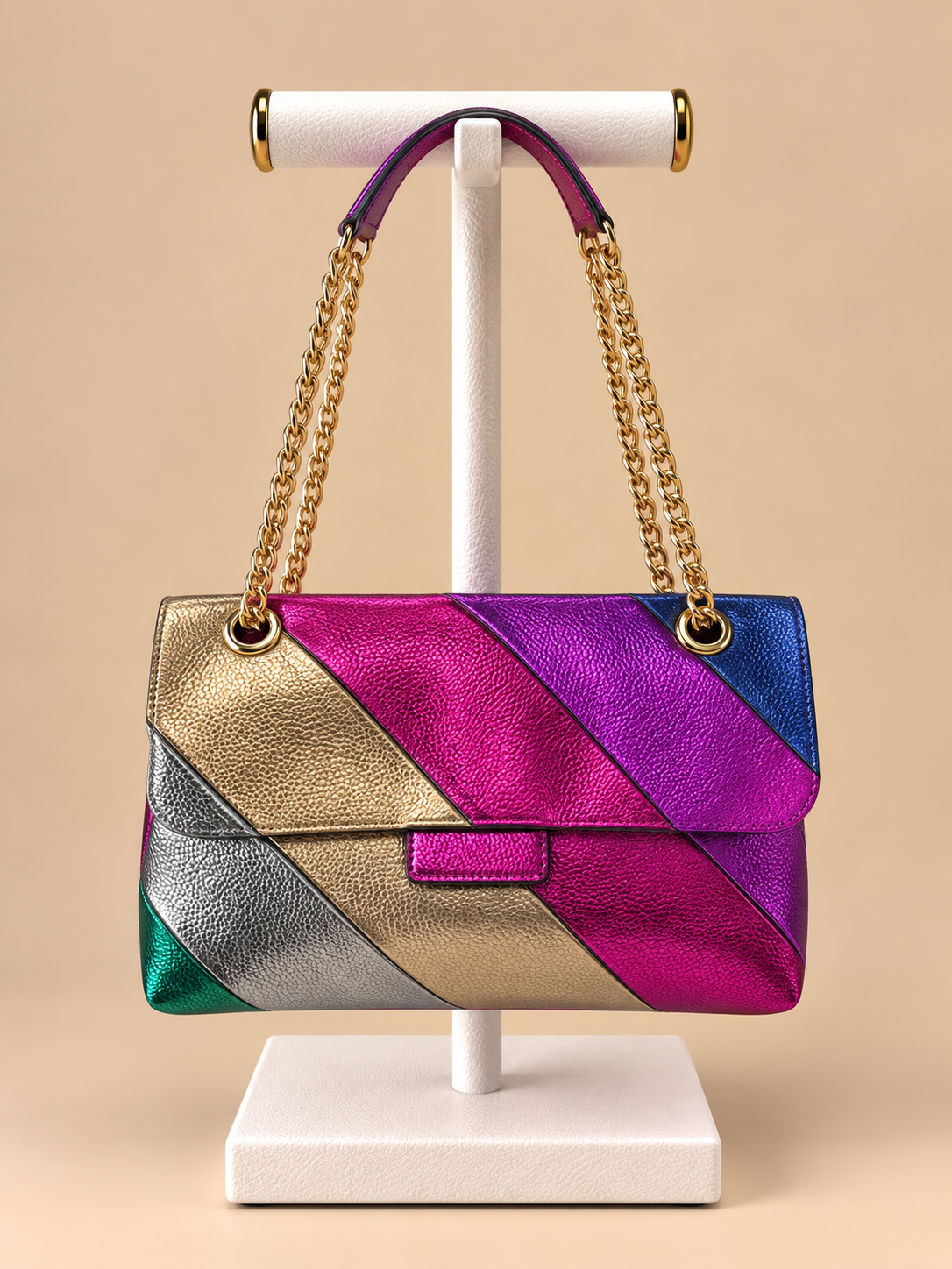 Borsa a Spalla Multicolor con Catena Dorata