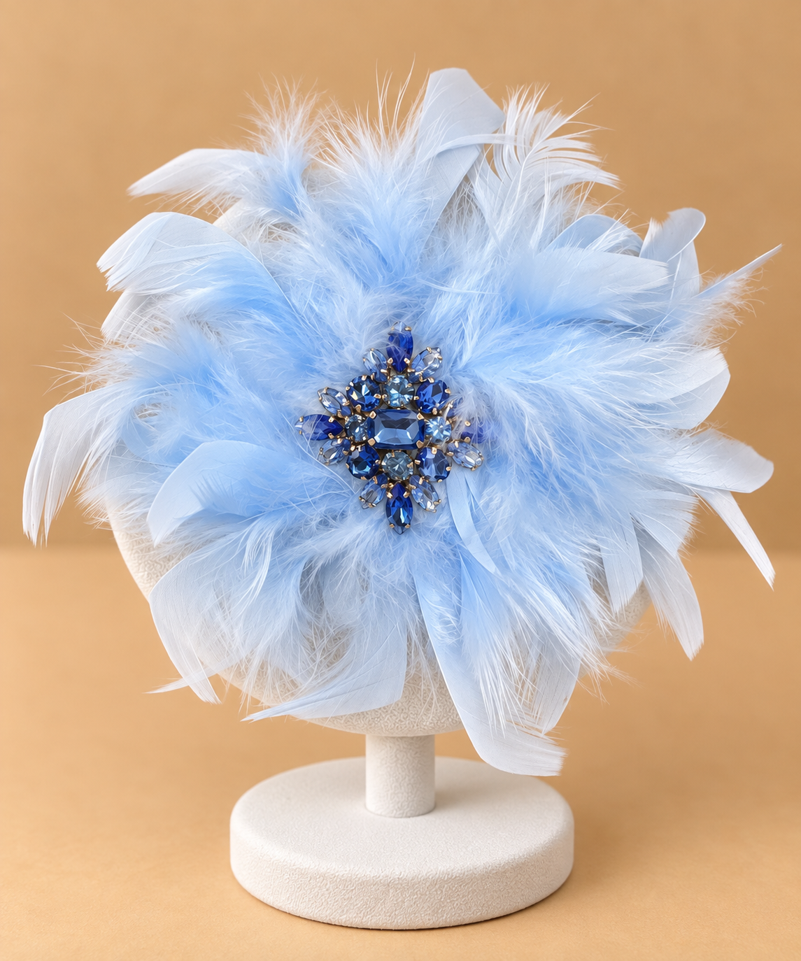 Spilla Fiore in Piume azzurro con Cristalli