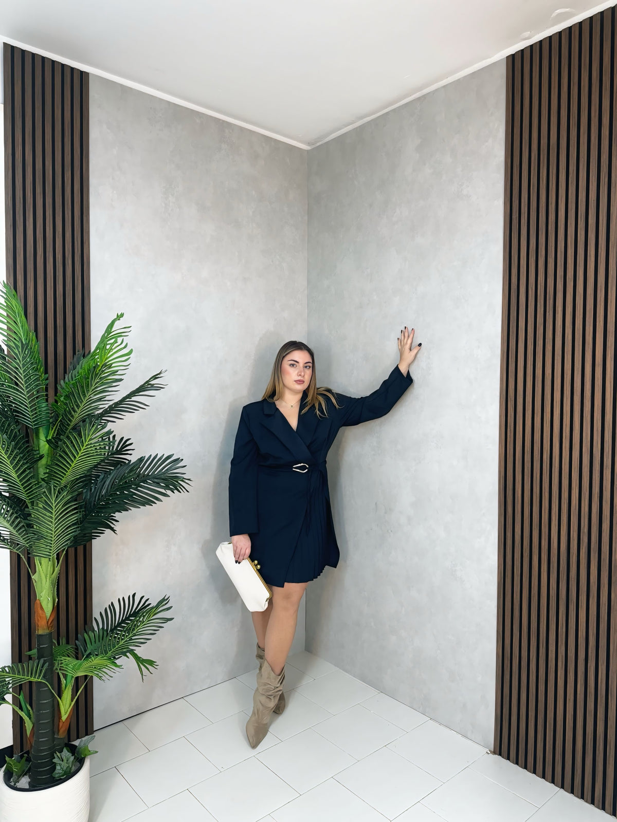 Abito Blazer Plissé Blu Navy