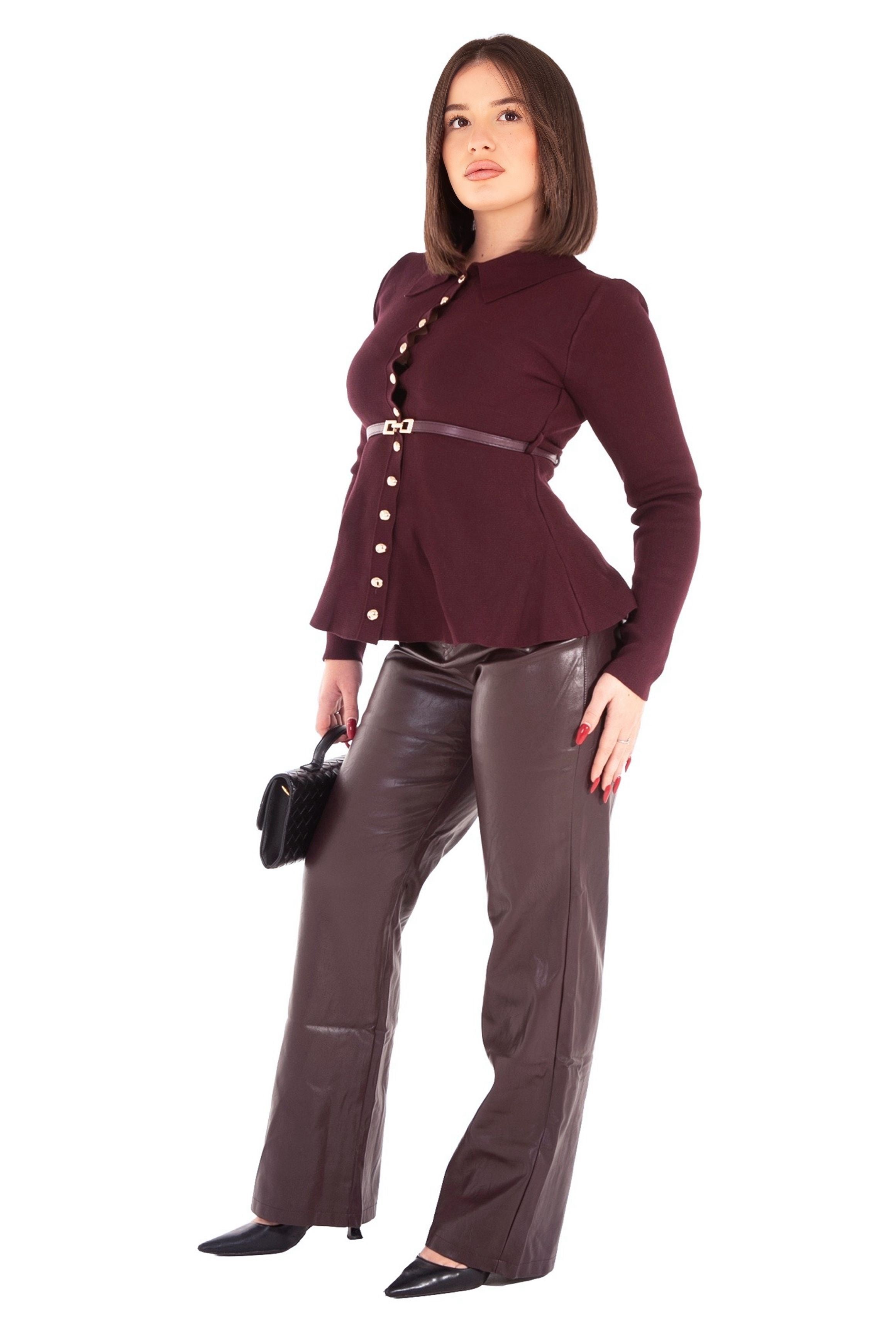 Cardigan con cintura bordeaux