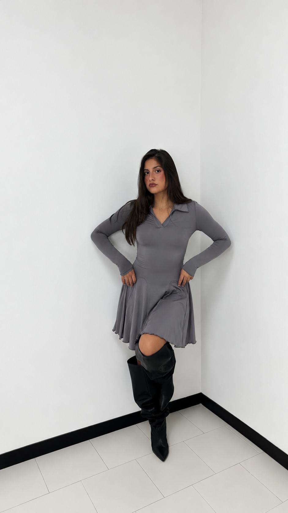 Mini Dress Flowy Elegance grey