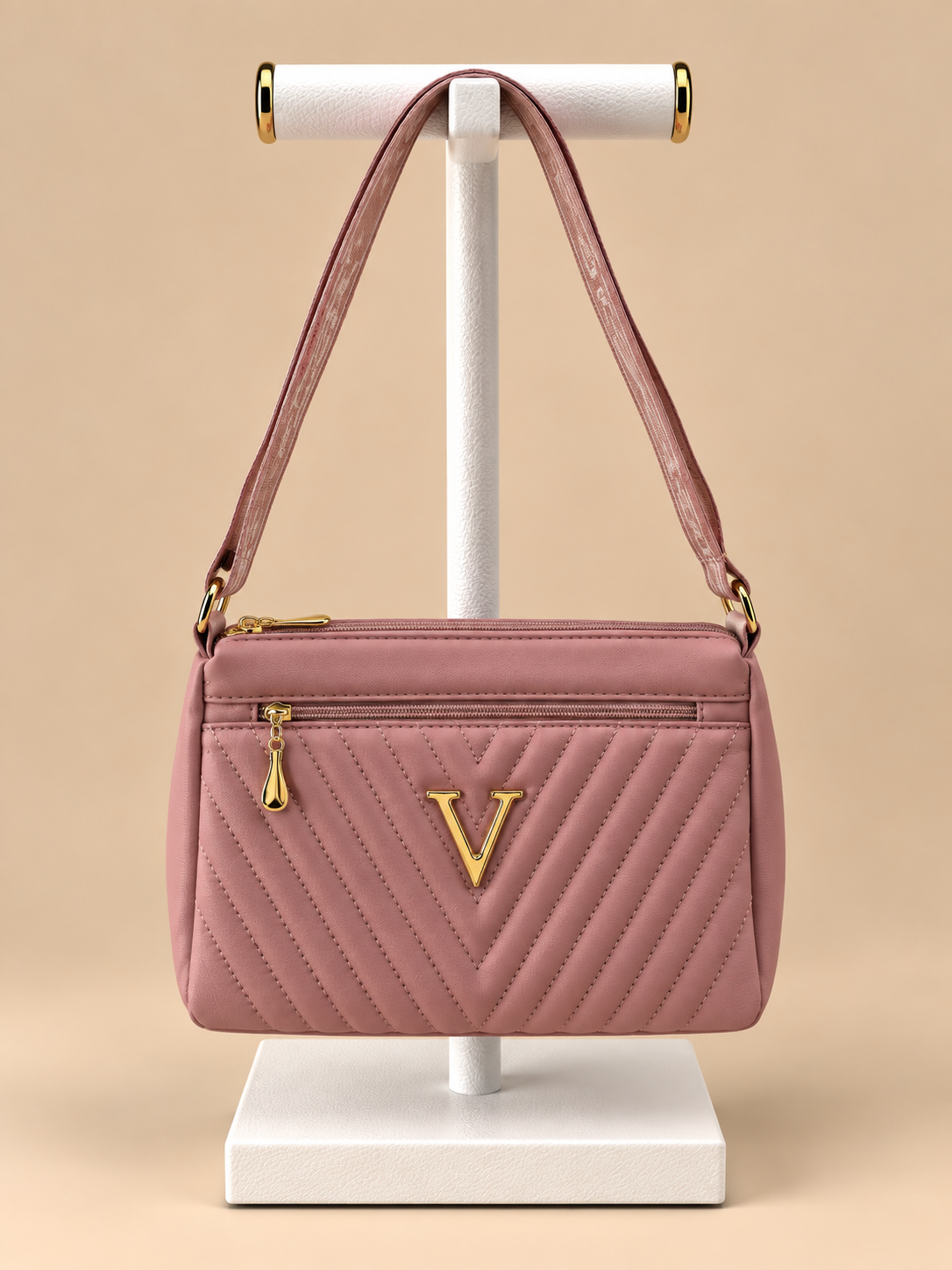 Borsa a Spalla Rosa Cipria Trapuntata con Tracolla