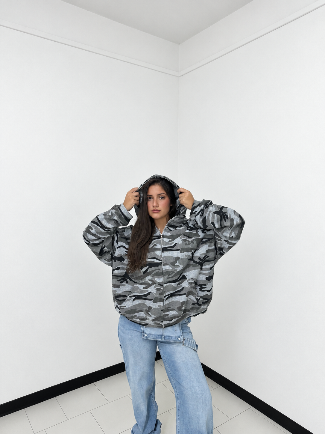 Felpa Oversize Camouflage con Zip