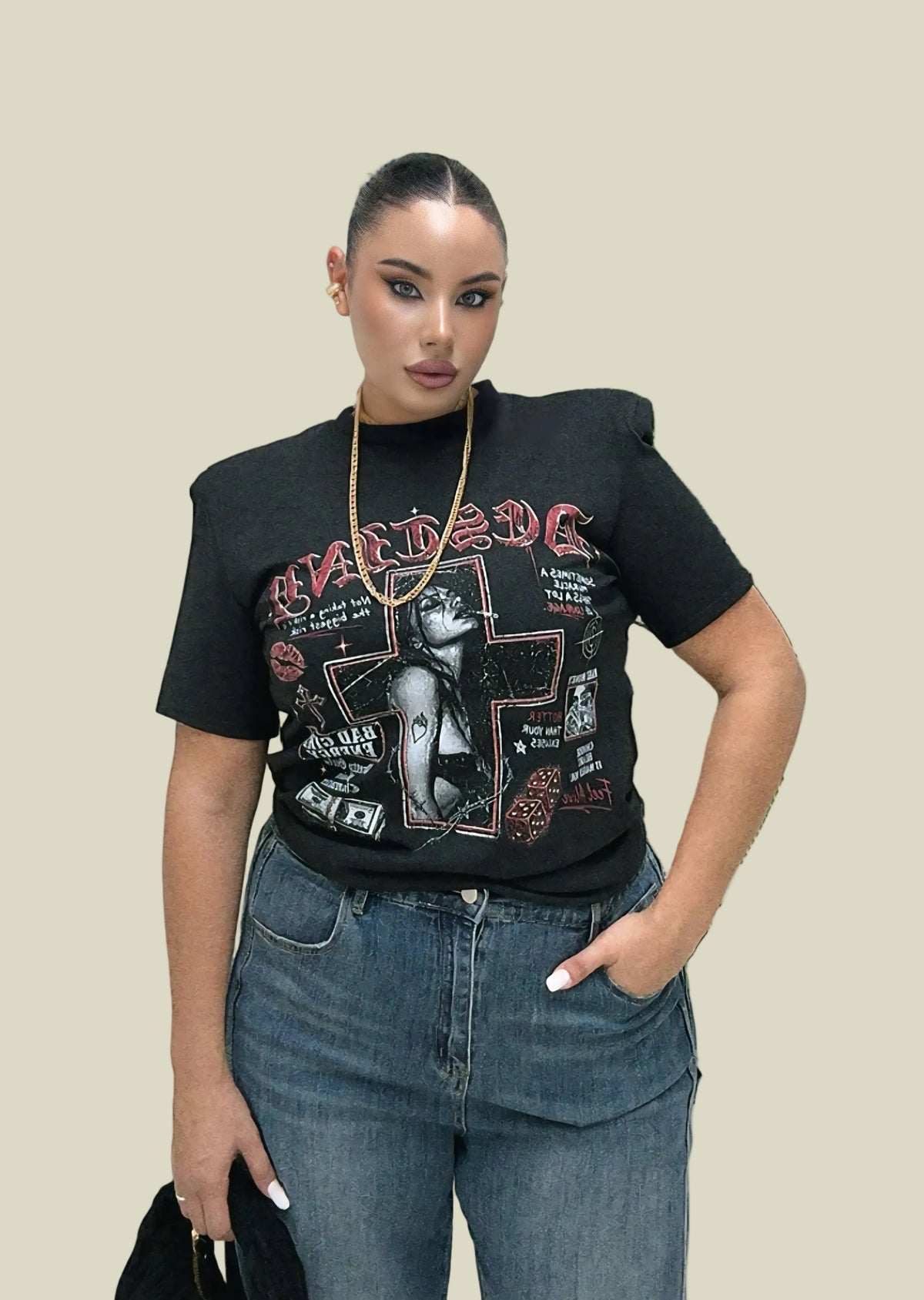 T-shirt con spallina Graphic Cross