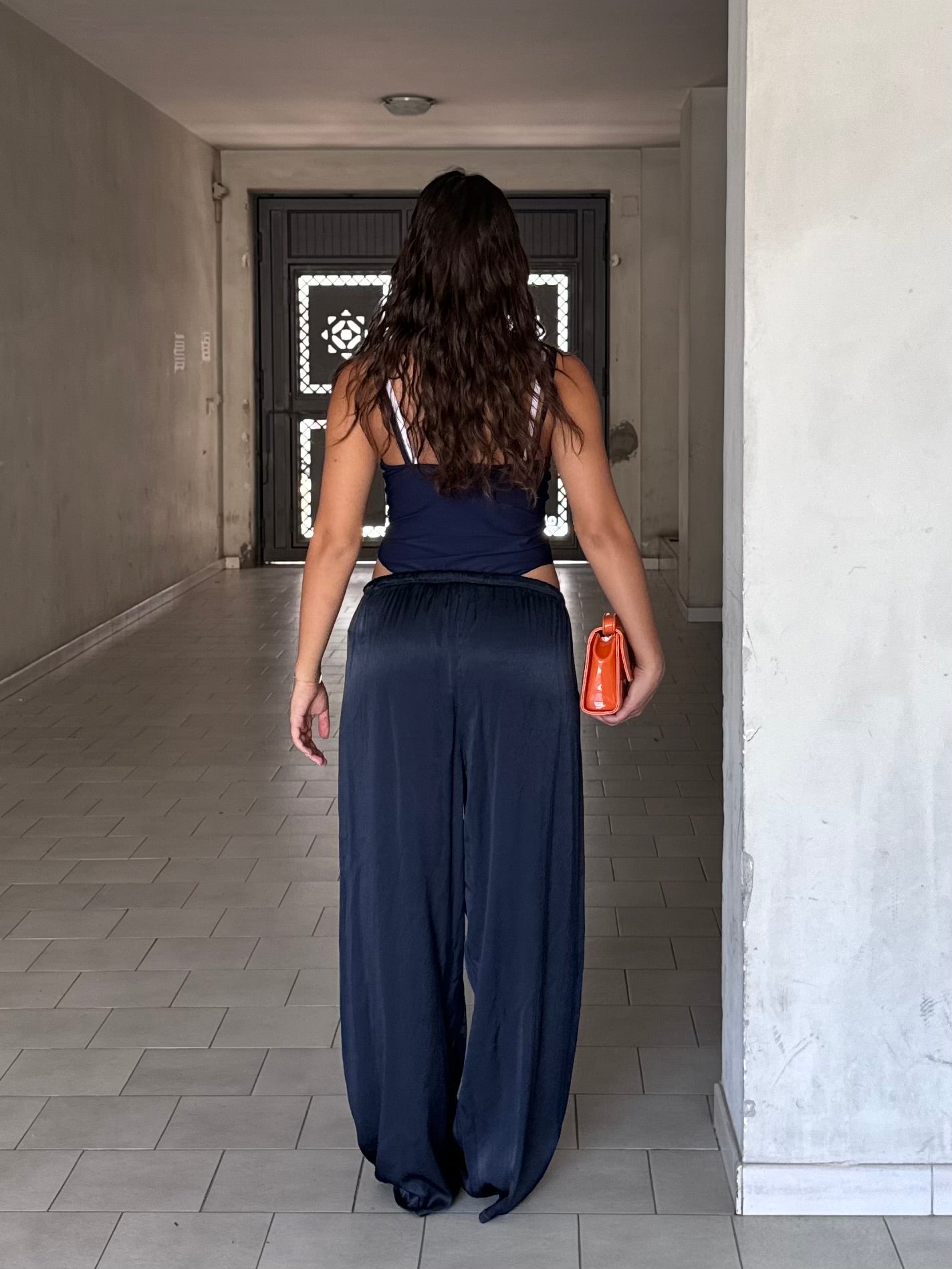 Pantalone saten blu navy