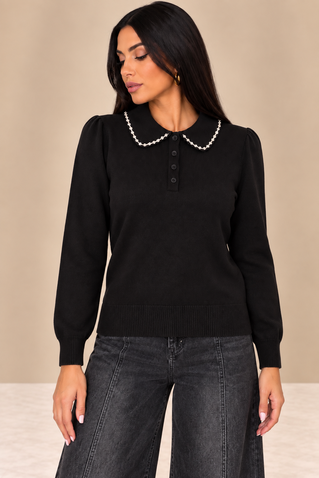 Maglia Sparkle Collar nero