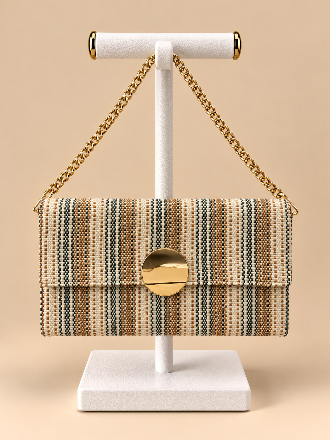 Borsa a Spalla in Tessuto Intrecciato con Catena Dorata