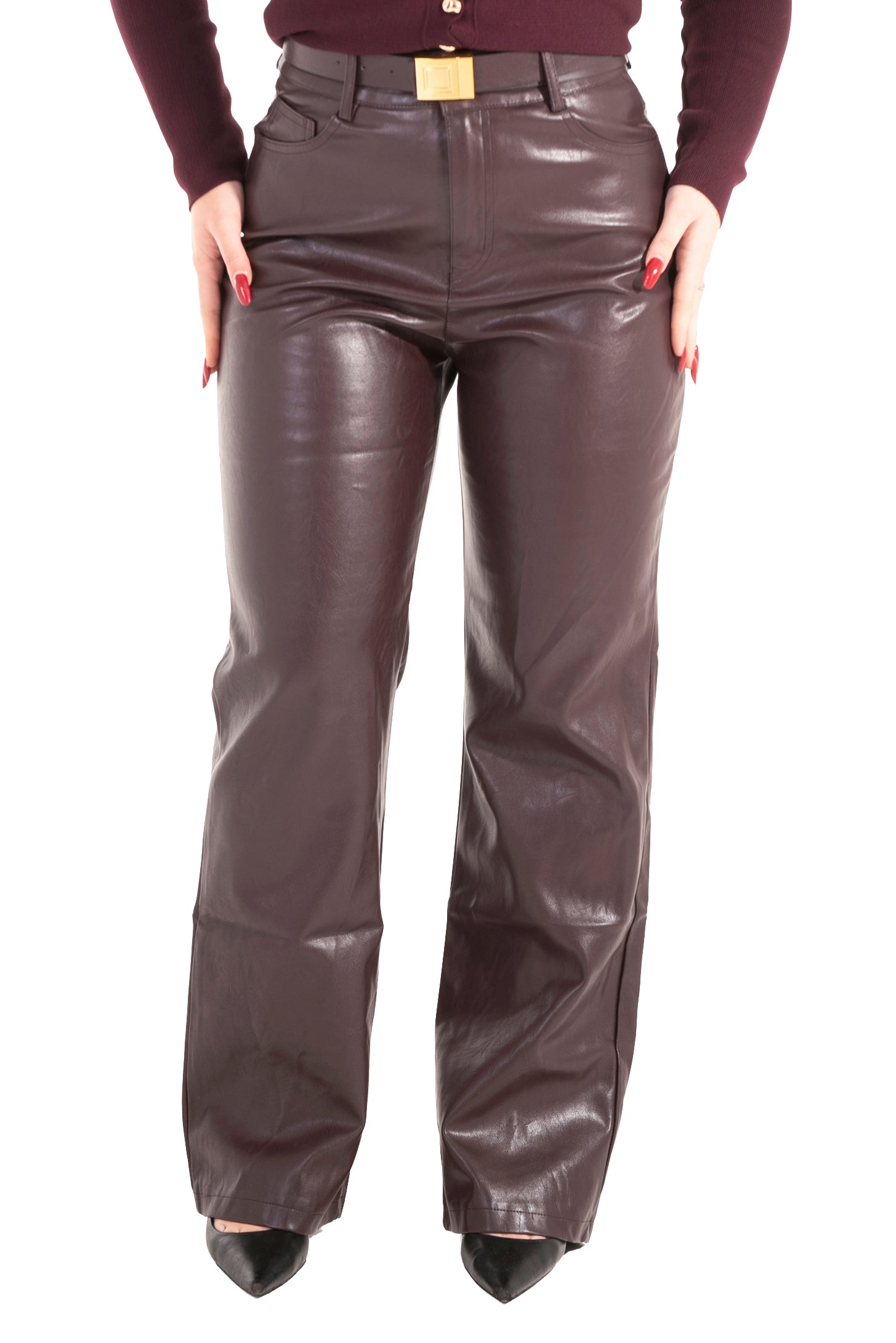 Pantalone in ecopelle bordeaux