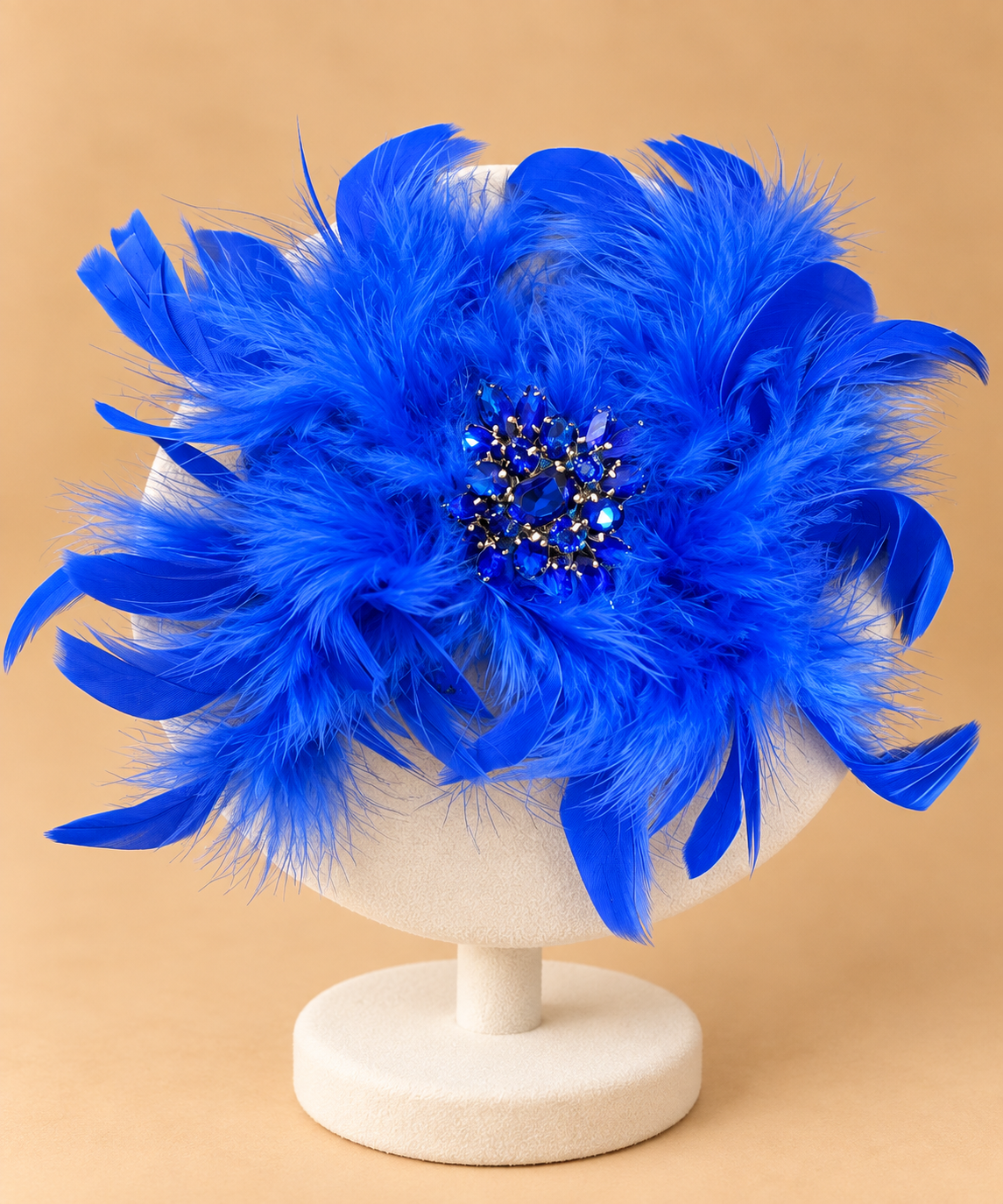 Spilla Fiore in Piume Blu elettrico con Cristalli