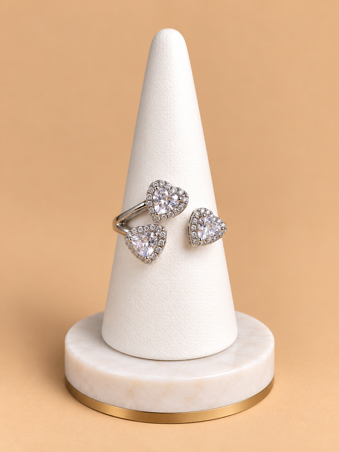 Anello Tre Cuori argento con Cristalli