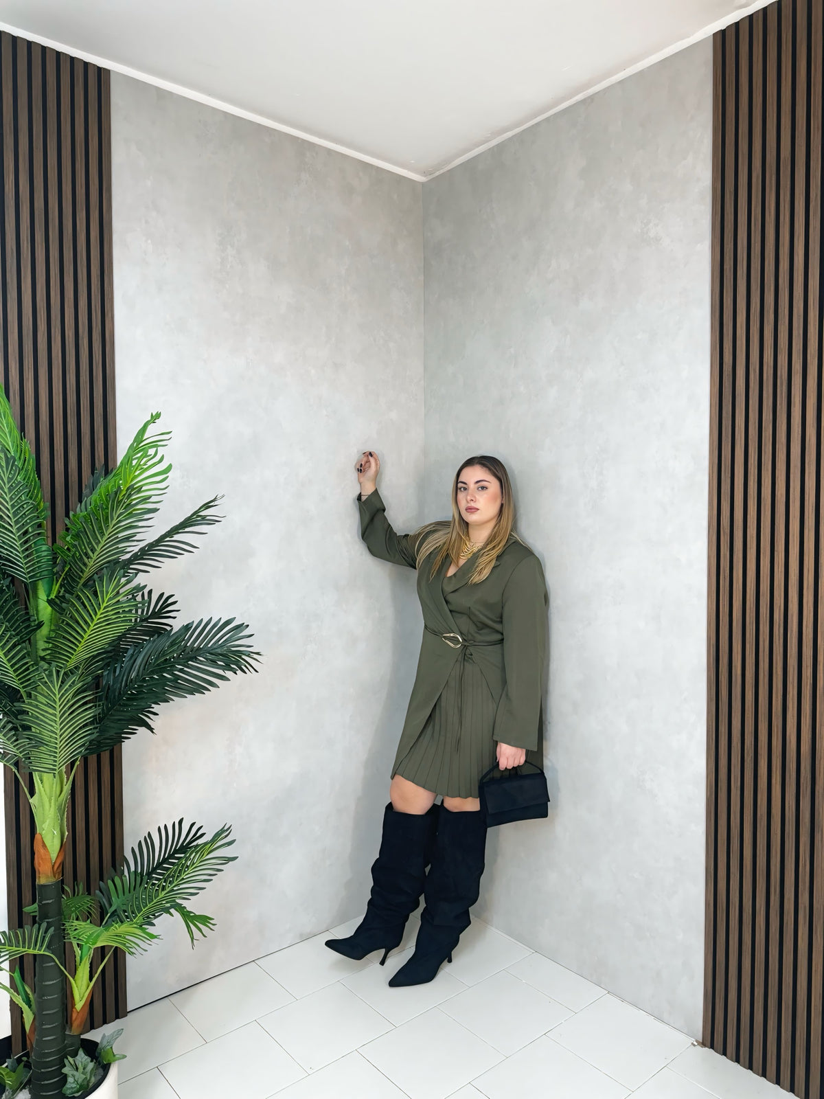 Abito Blazer Plissé Verde Militare
