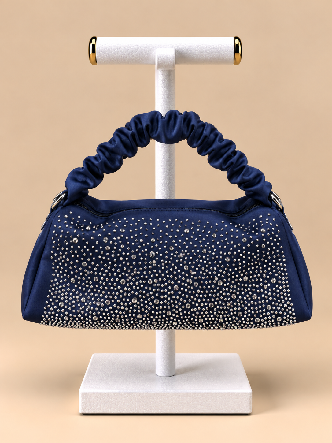 Borsa Blu Navy Elegante con Dettagli Luminosi e Tracolla