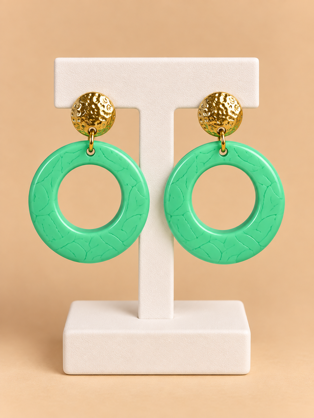 Orecchini Maxi Cerchio verde acqua e Oro