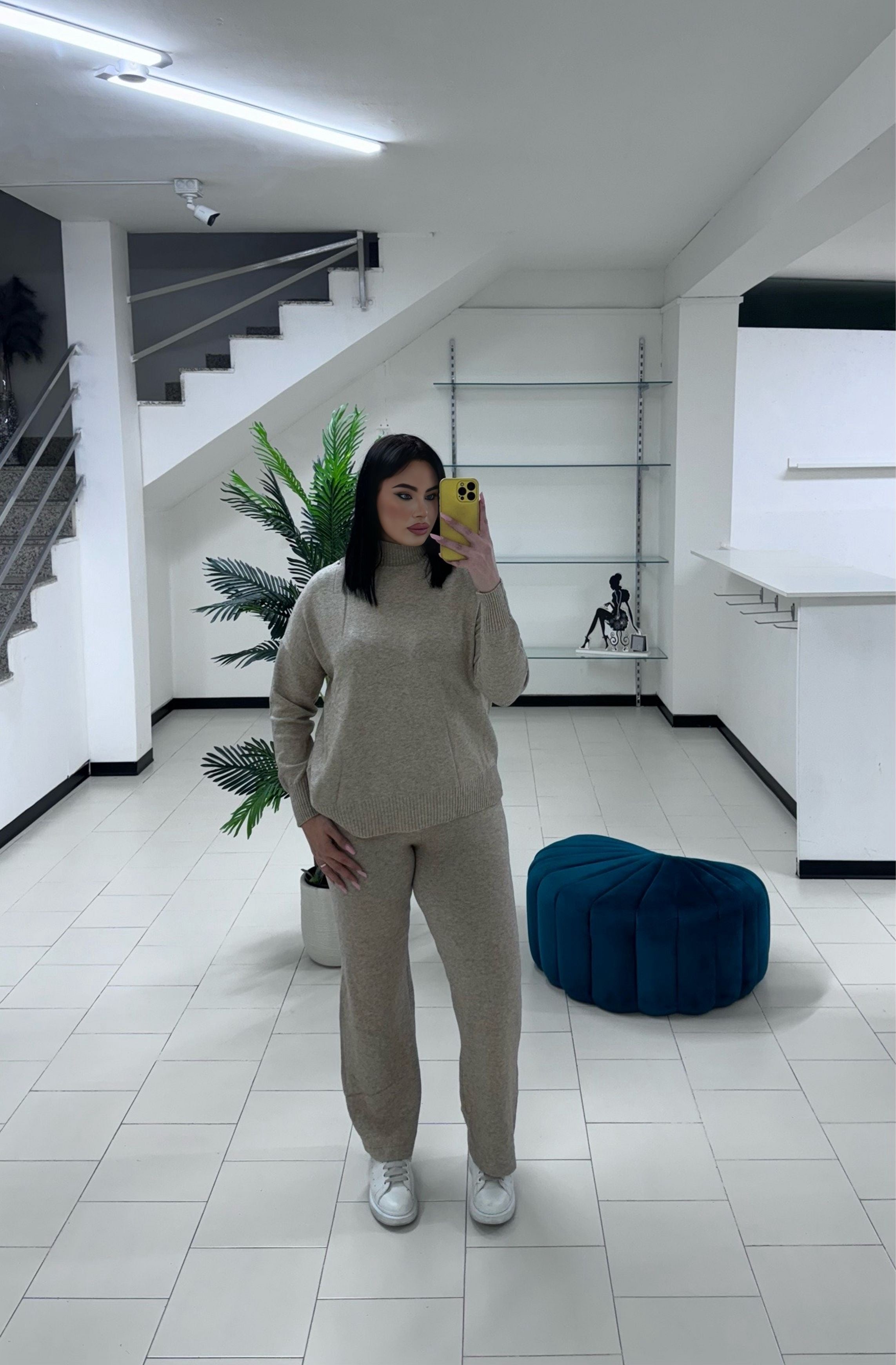 Coordinato lana rasata fango