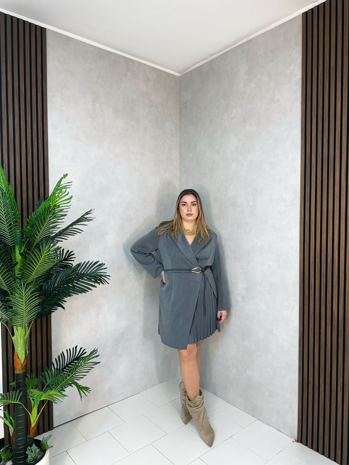 Abito Blazer Plissé Grigio