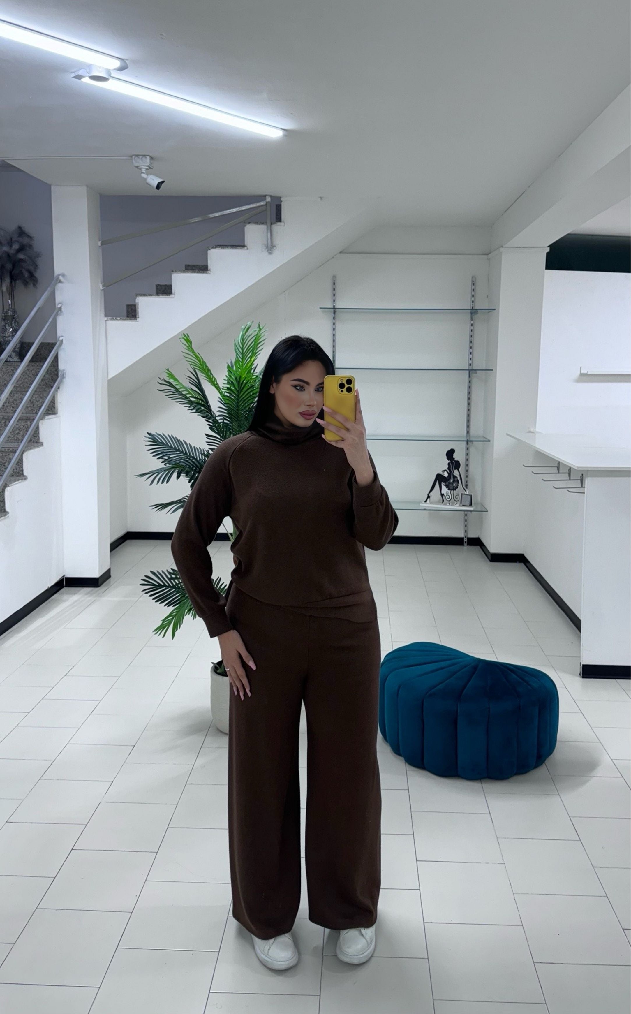 Coordinato lana rasata marrone