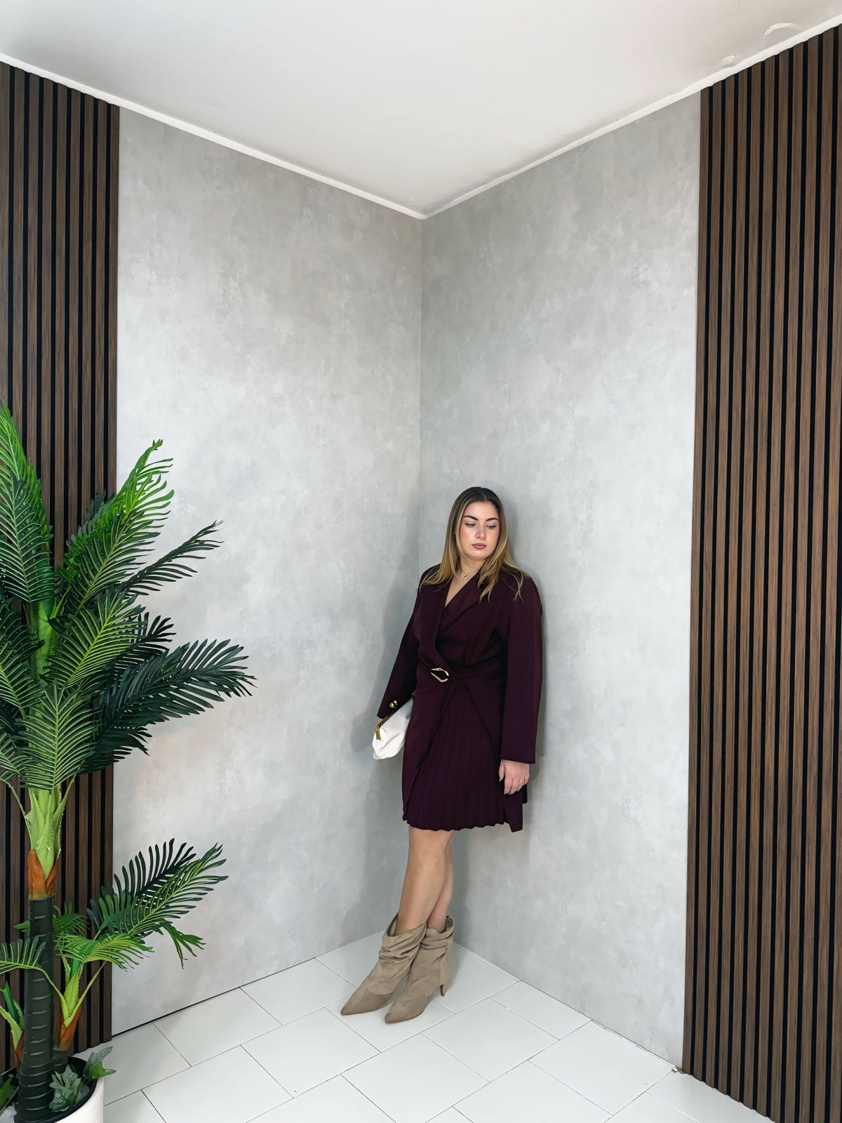 Abito Blazer Plissé bordeaux
