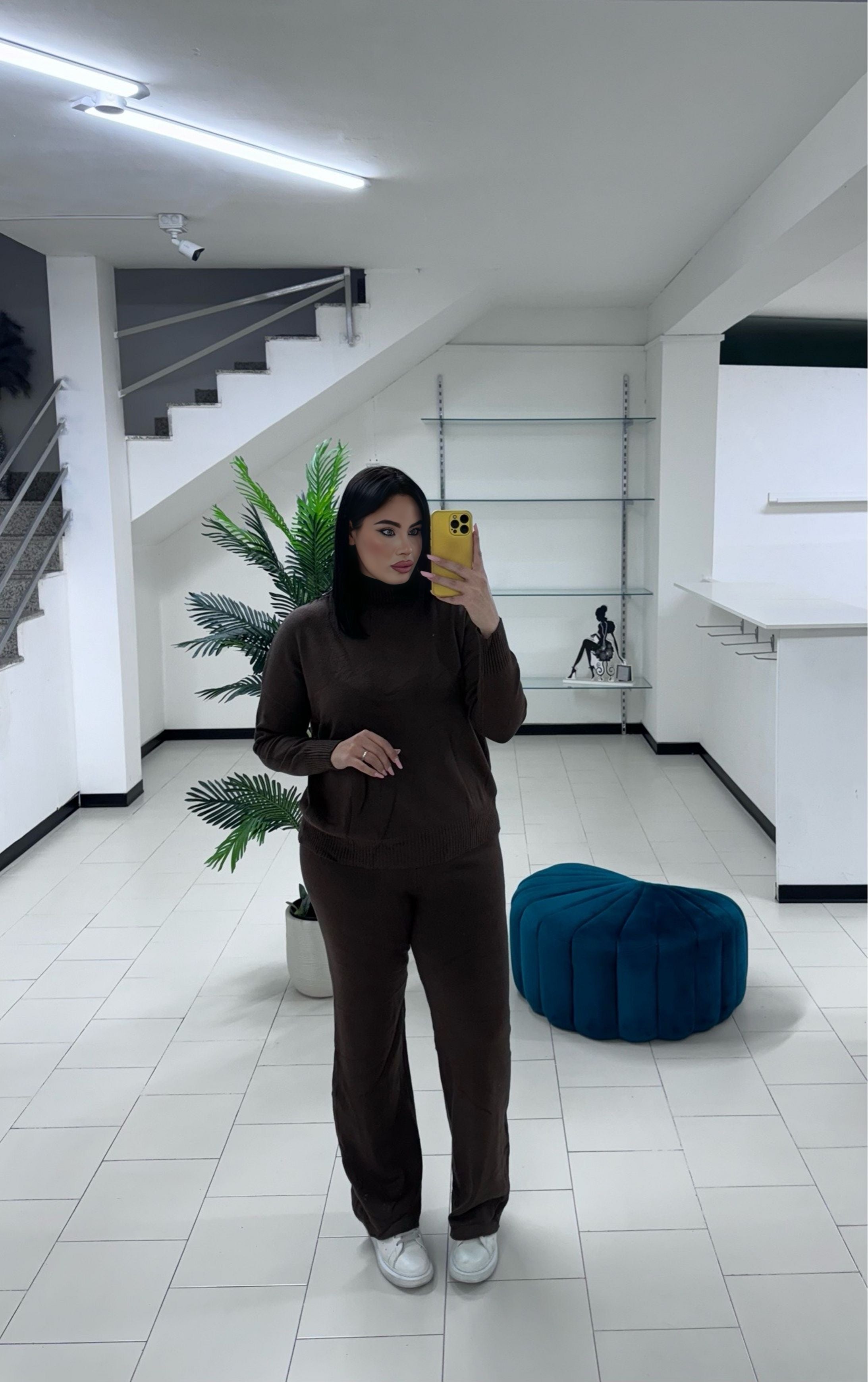 Coordinato lana rasata marrone