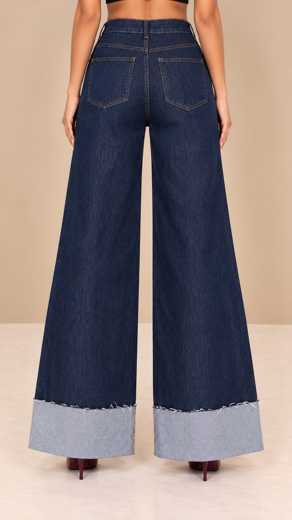Jeans Wide Leg Maxi Cuff Dark Denim