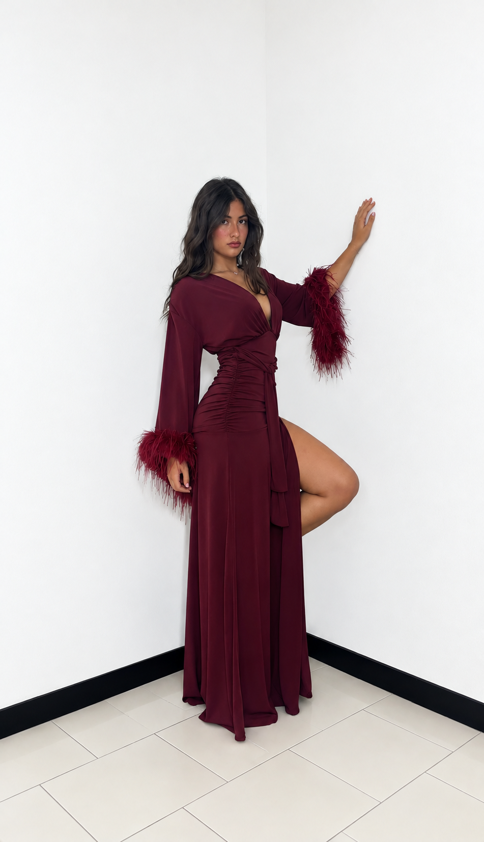 ABITO MIDNIGHT FEATHERS BORDEAUX