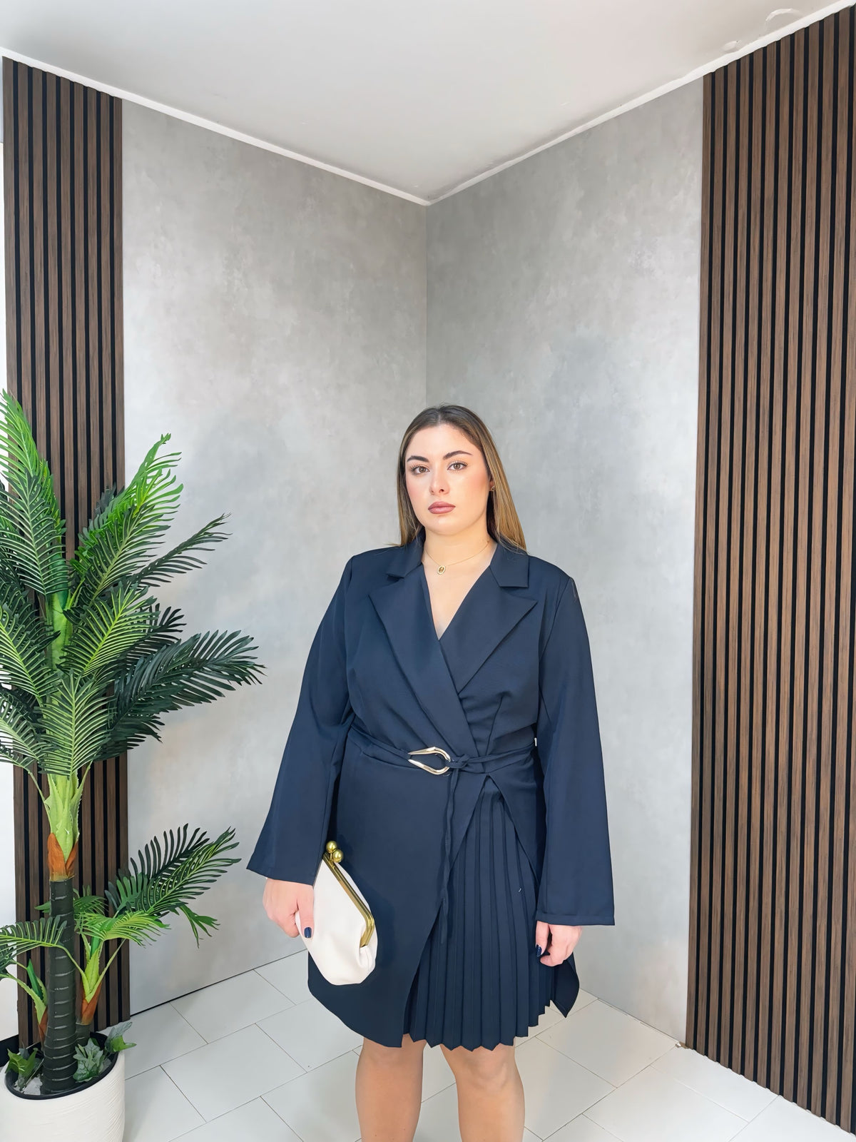 Abito Blazer Plissé Blu Navy