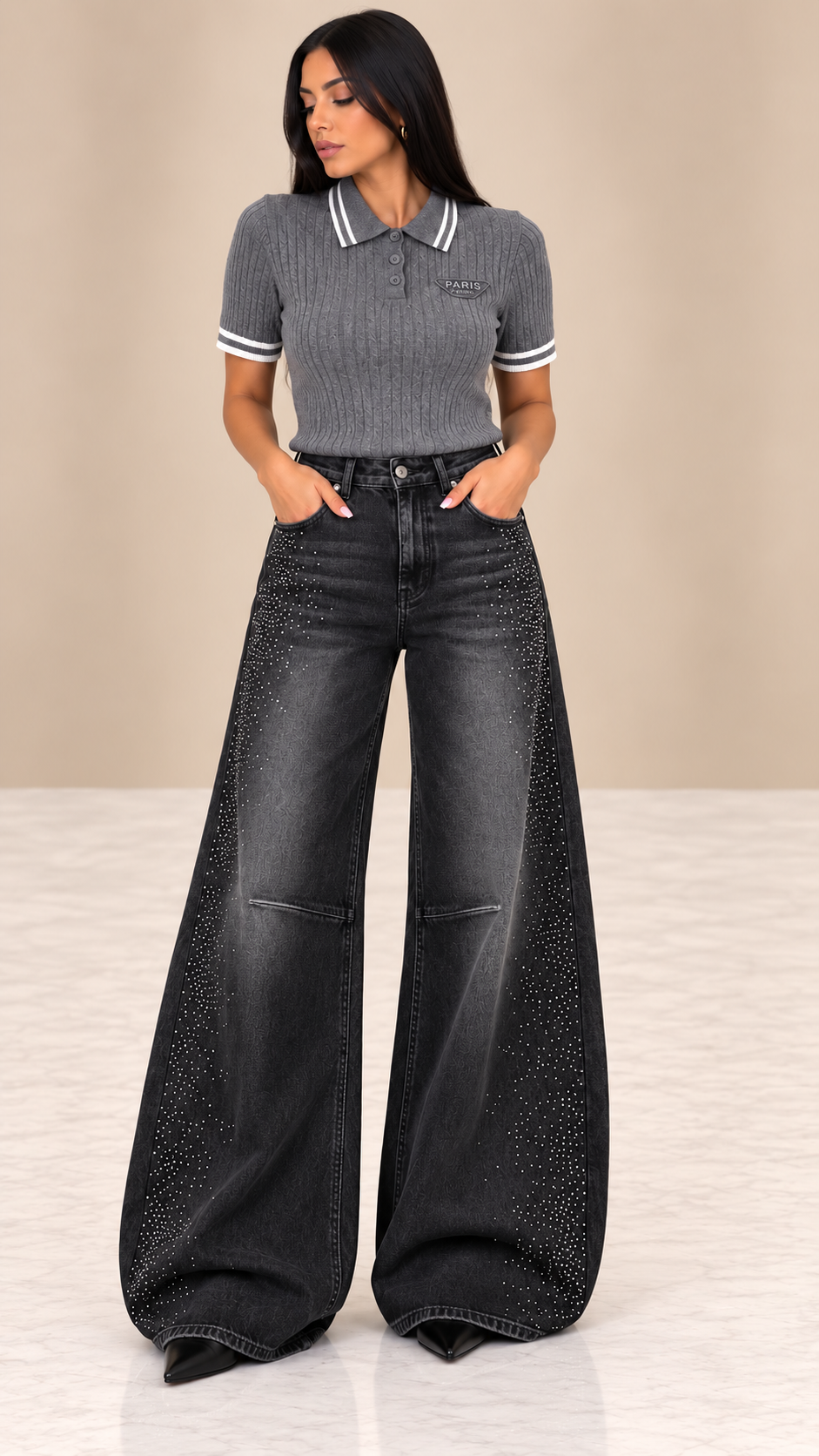Jeans Wide Leg Sparkle – Nero Washed