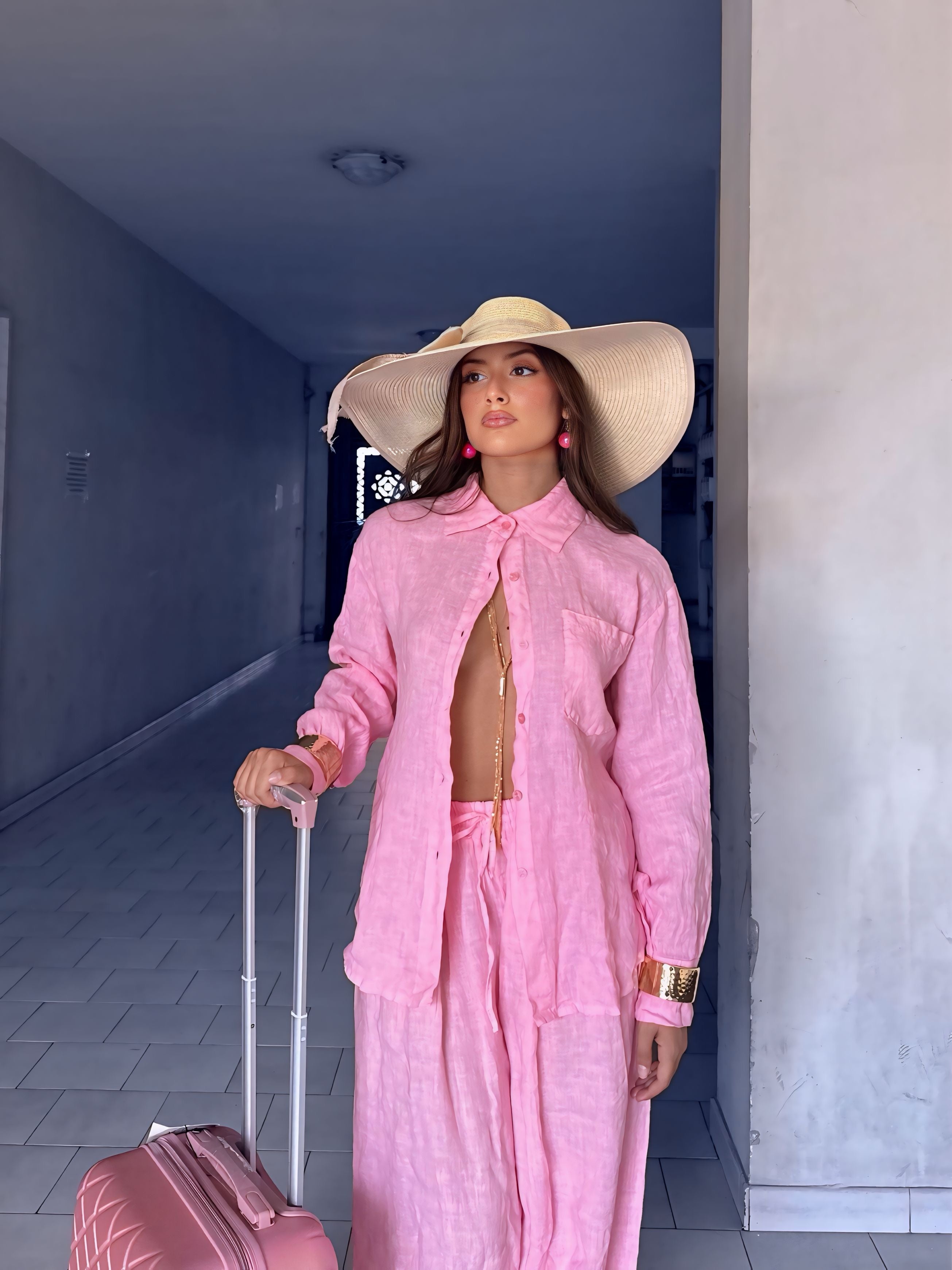 Coordinato in lino pink