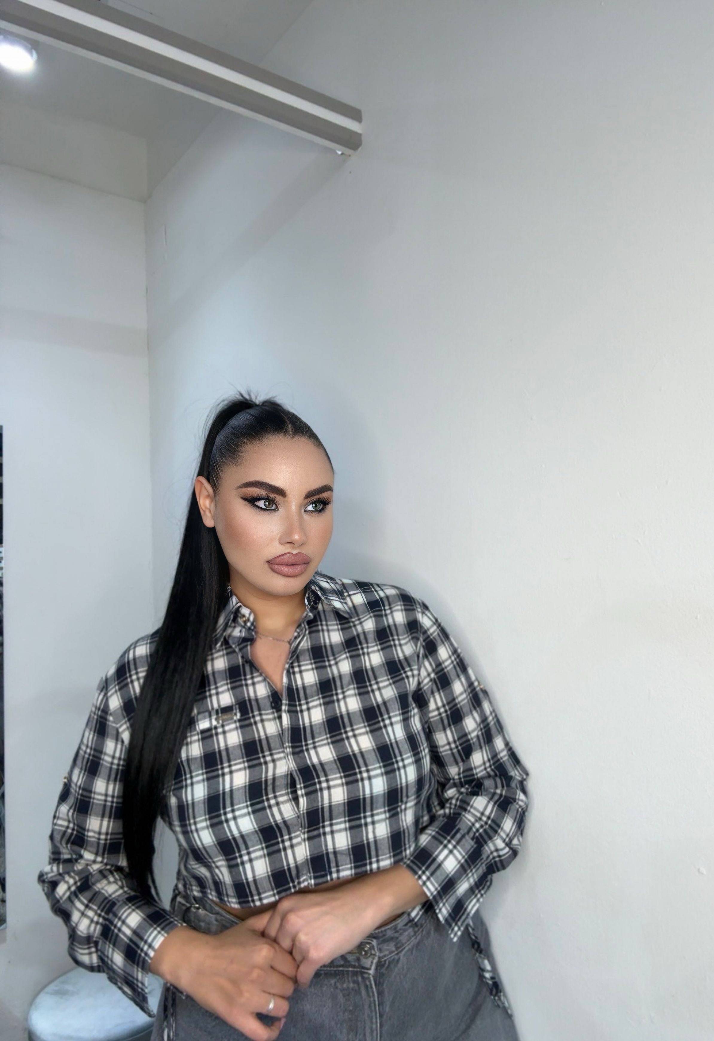 Camicia quadri crop